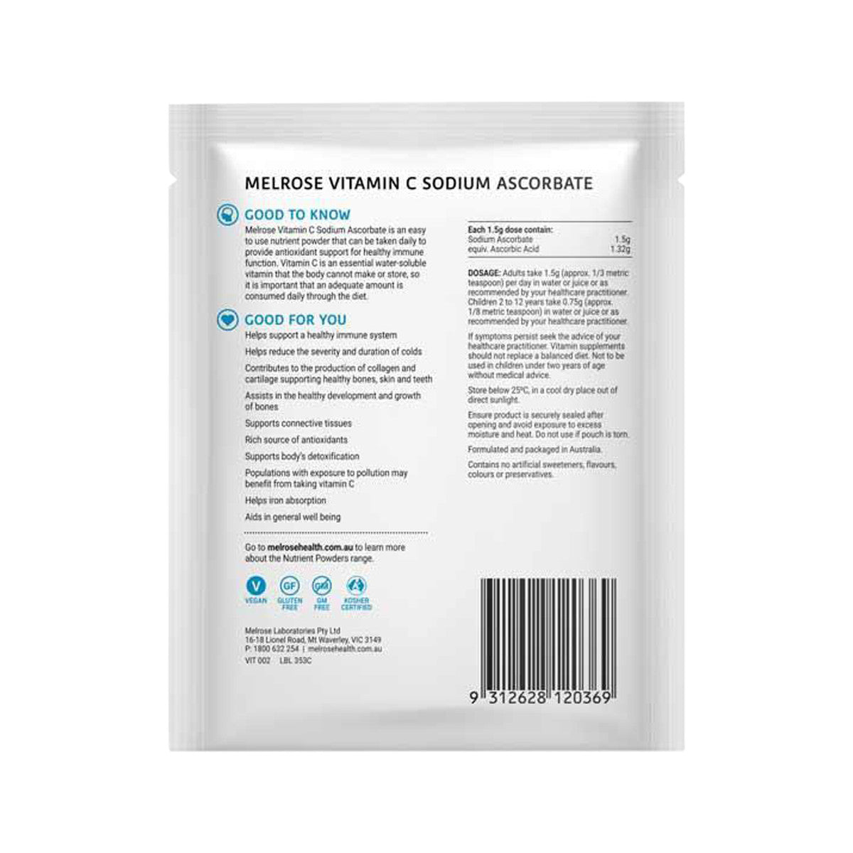 Melrose Vitamin C Sodium Ascorbate Oral Powder Sachet 125g(Pack of 8)
