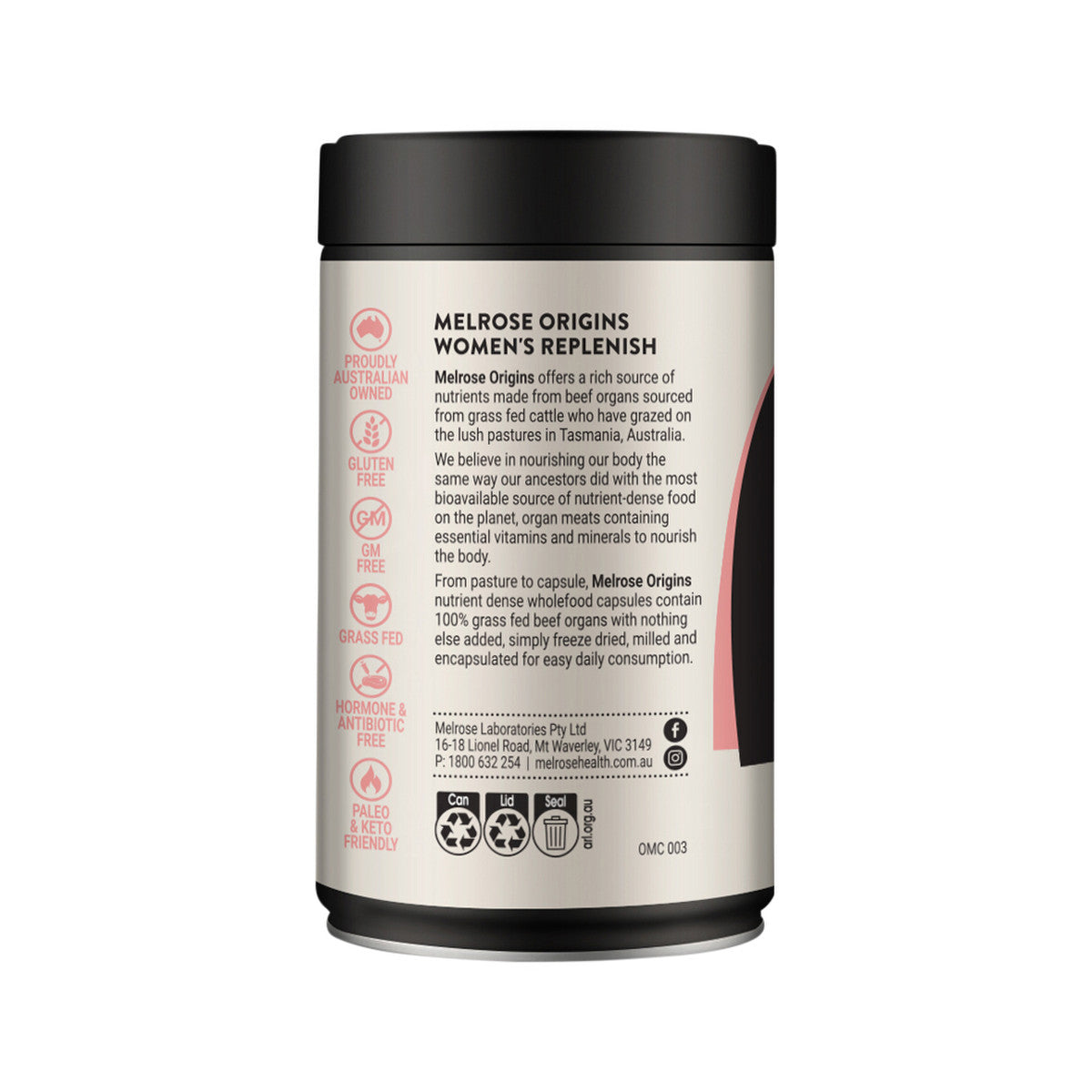 Melrose Origins Women's Replenish (Grass Fed Beef Organs 1000mg: Liver + Cartilage + Heart) 120c