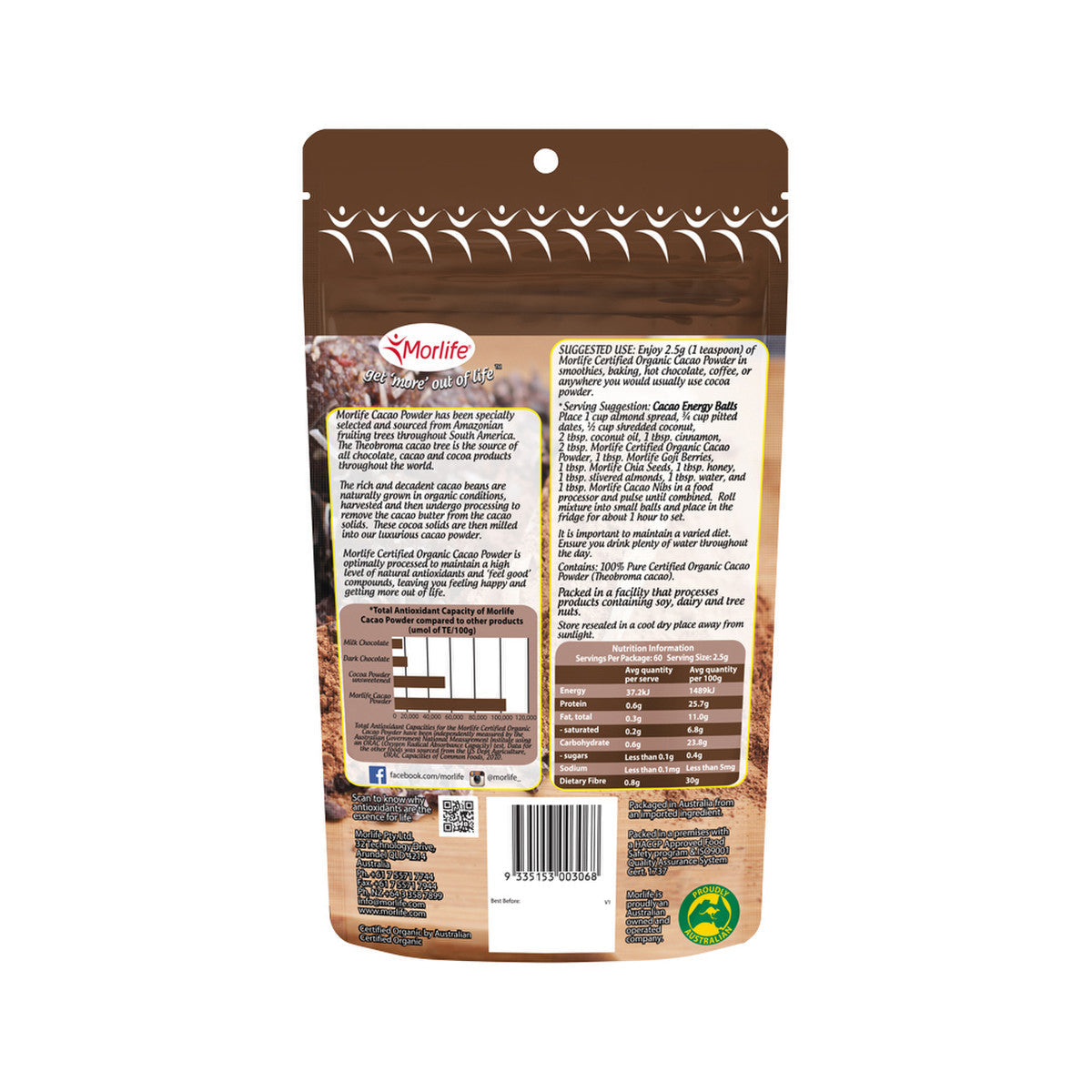 Morlife Organic Cacao Powder 150g