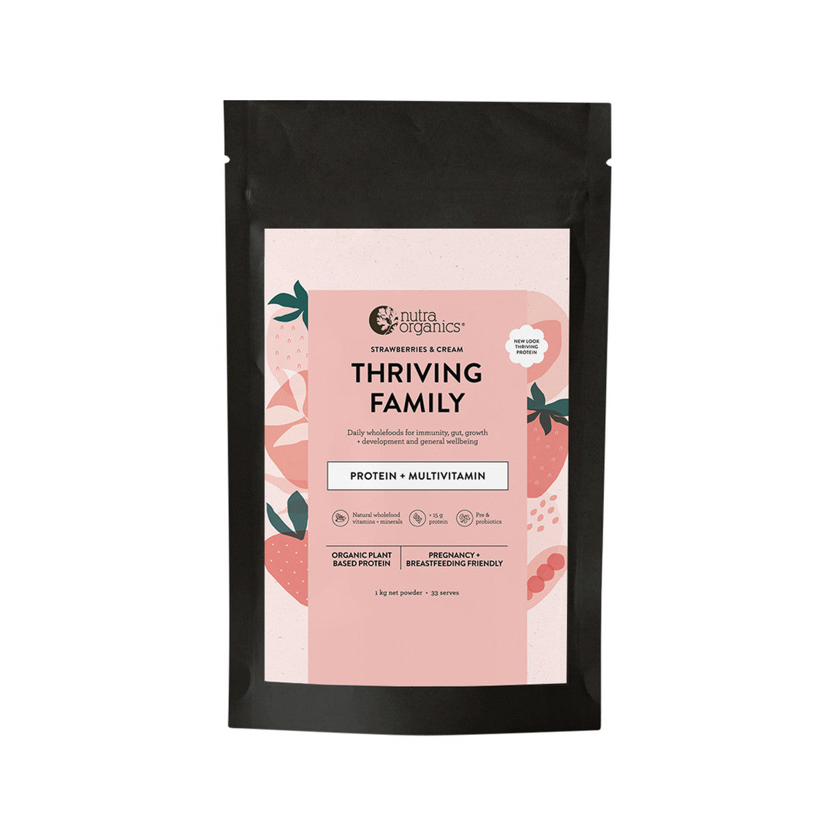 Nutra Organics Organic Thriving Family Protein (Protein + Multivitamin) Strawberries & Cream 1kg