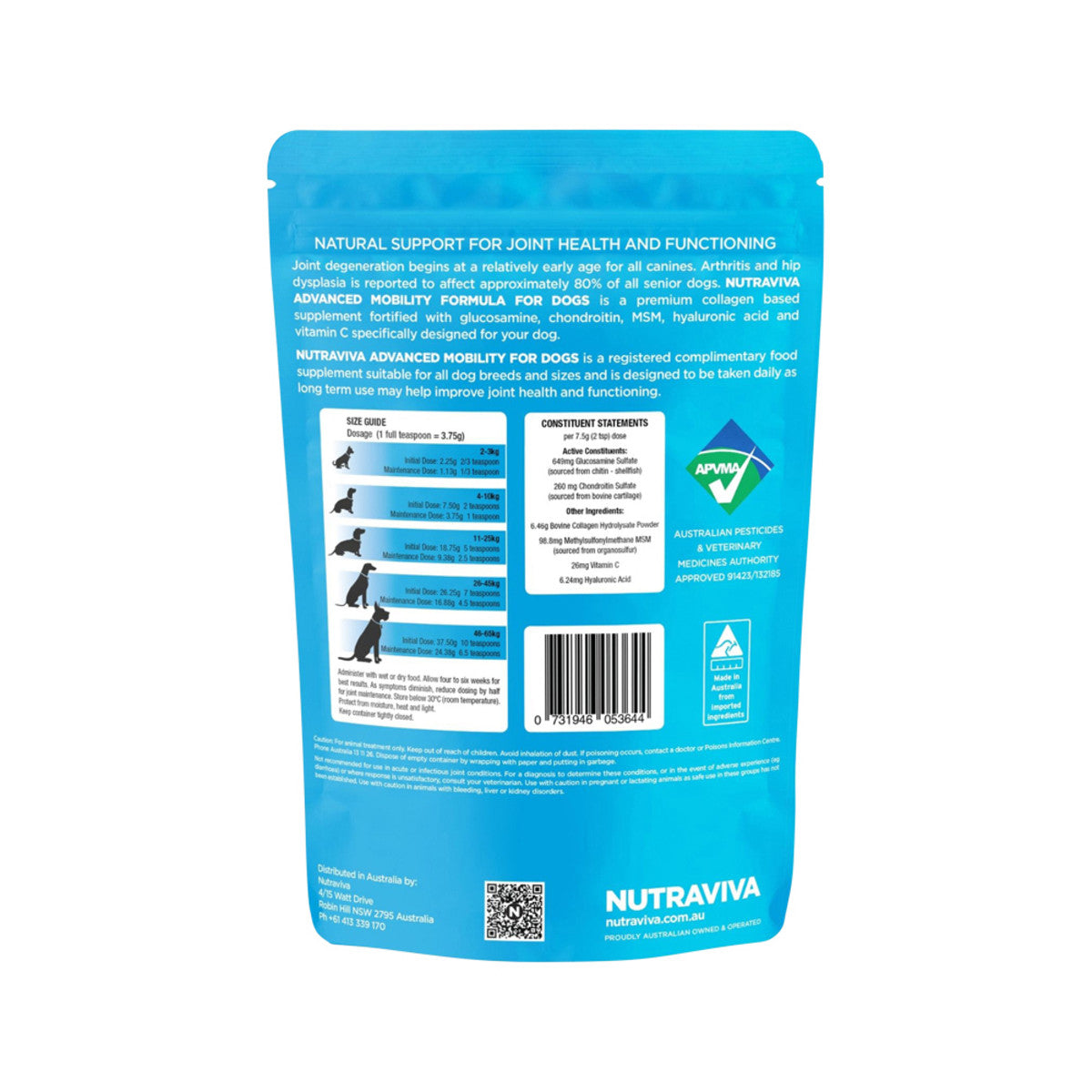 Nutraviva Pet Advanced Mobility Formula for Dogs 250g