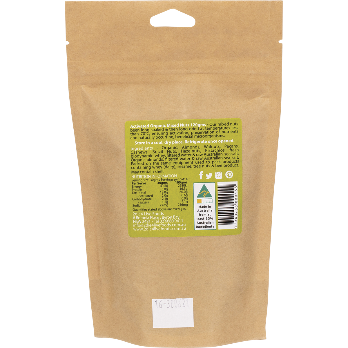 2 Die 4 Live Foods Organic Activated Mixed Nuts Activated With Fresh Whey 600g
