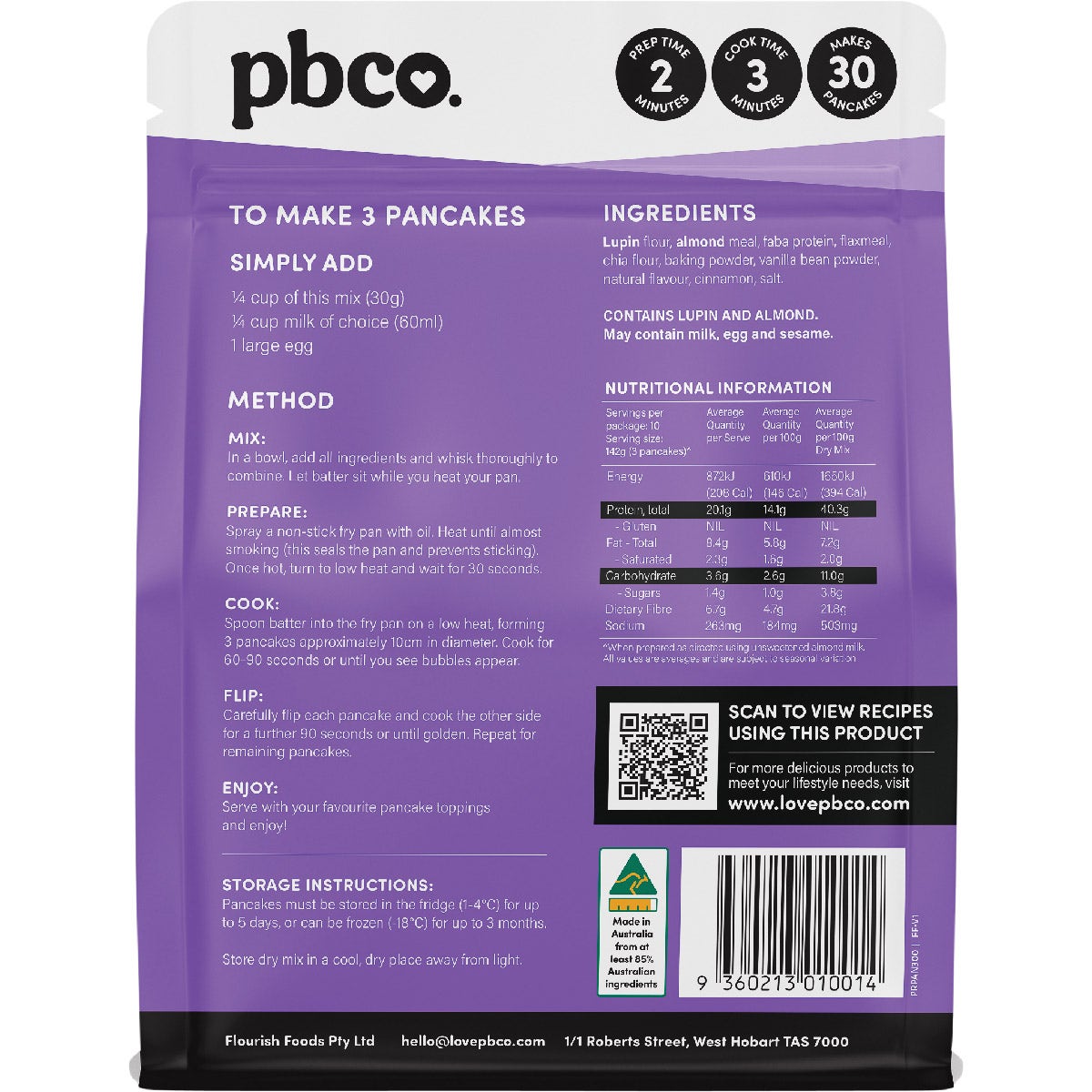 PBCO Protein Pancakes Mix Plant Protein 300g