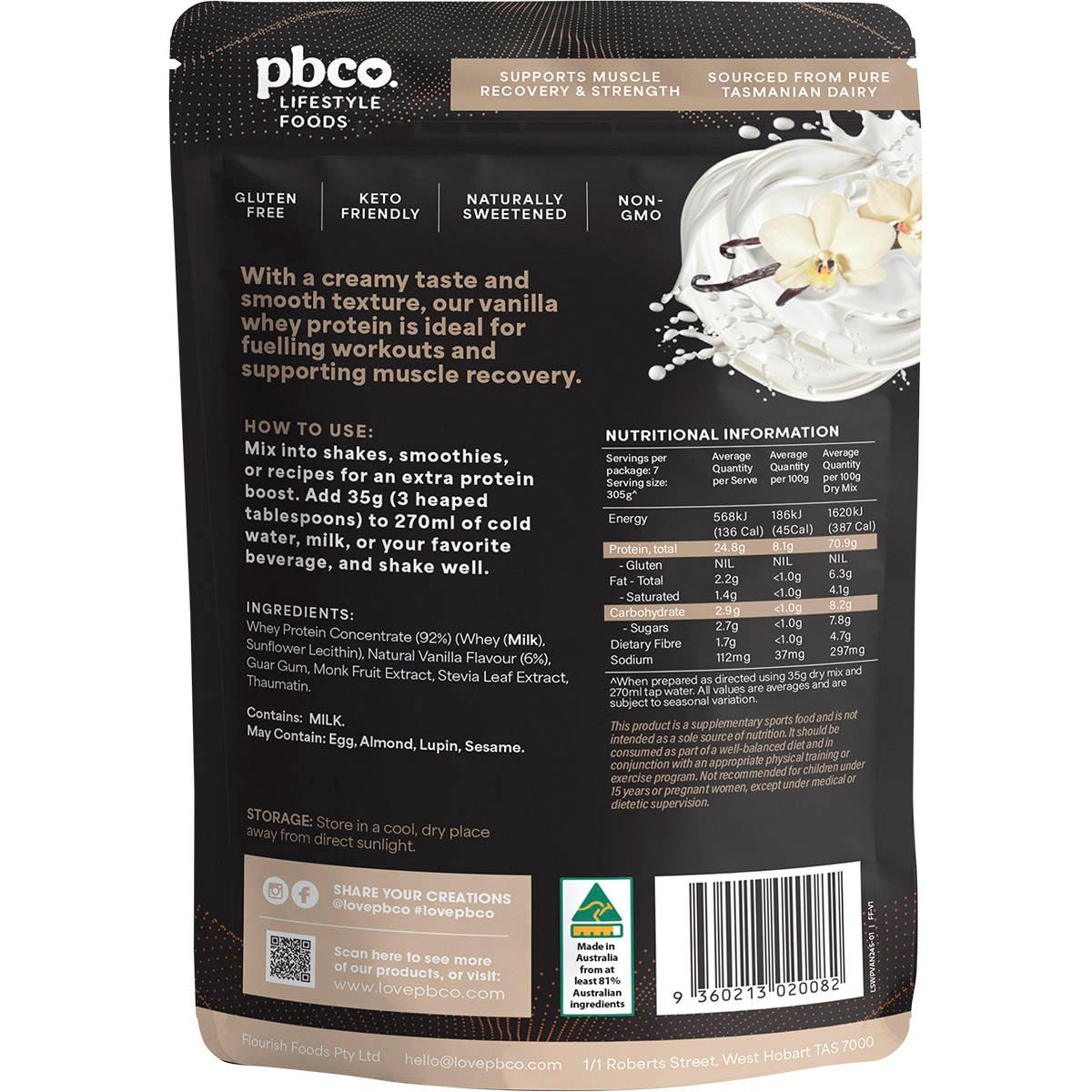 PBCo Whey Protein Concentrate Vanilla 245g