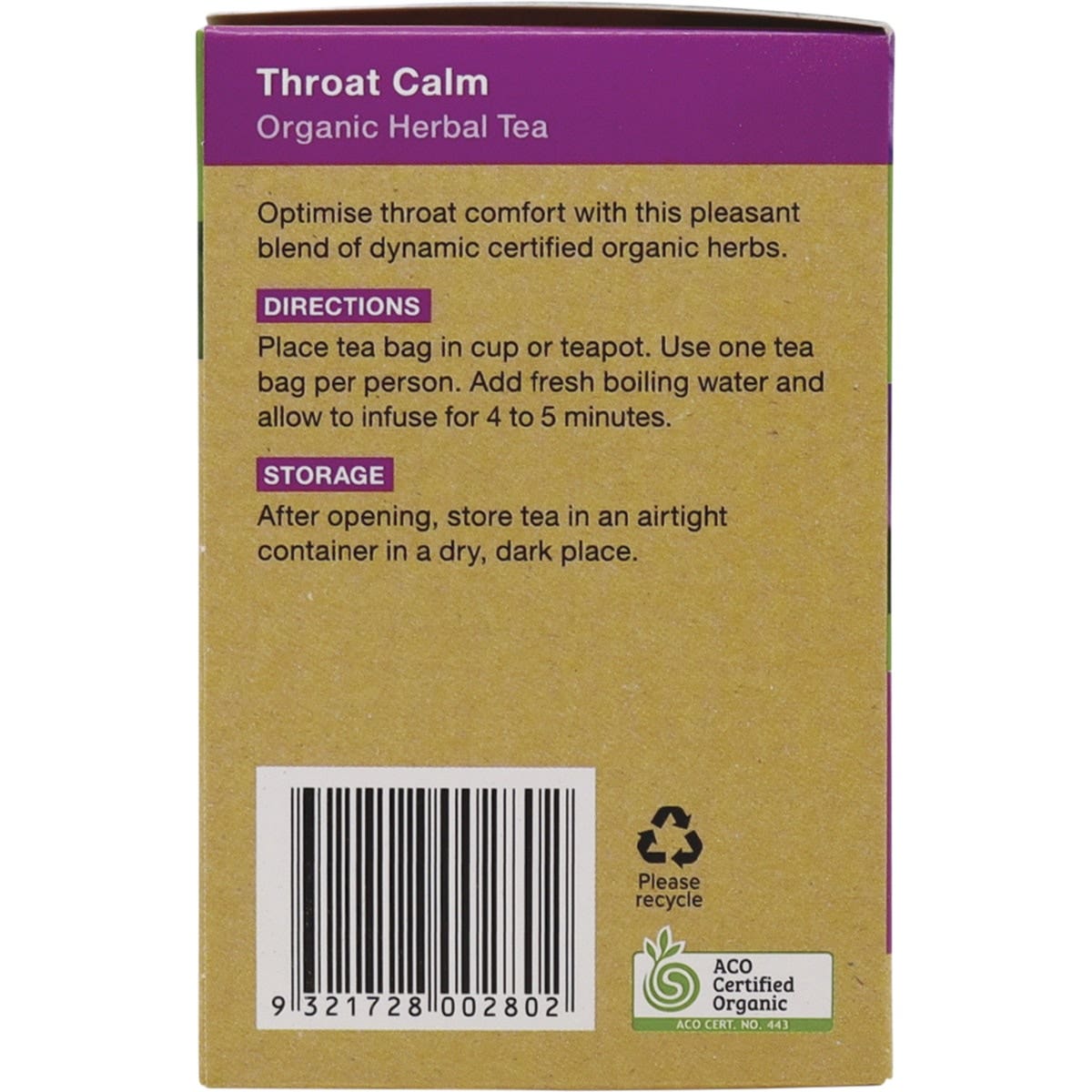 Planet Organic Organic Throat Calm Herbal Tea x 25 Tea Bags