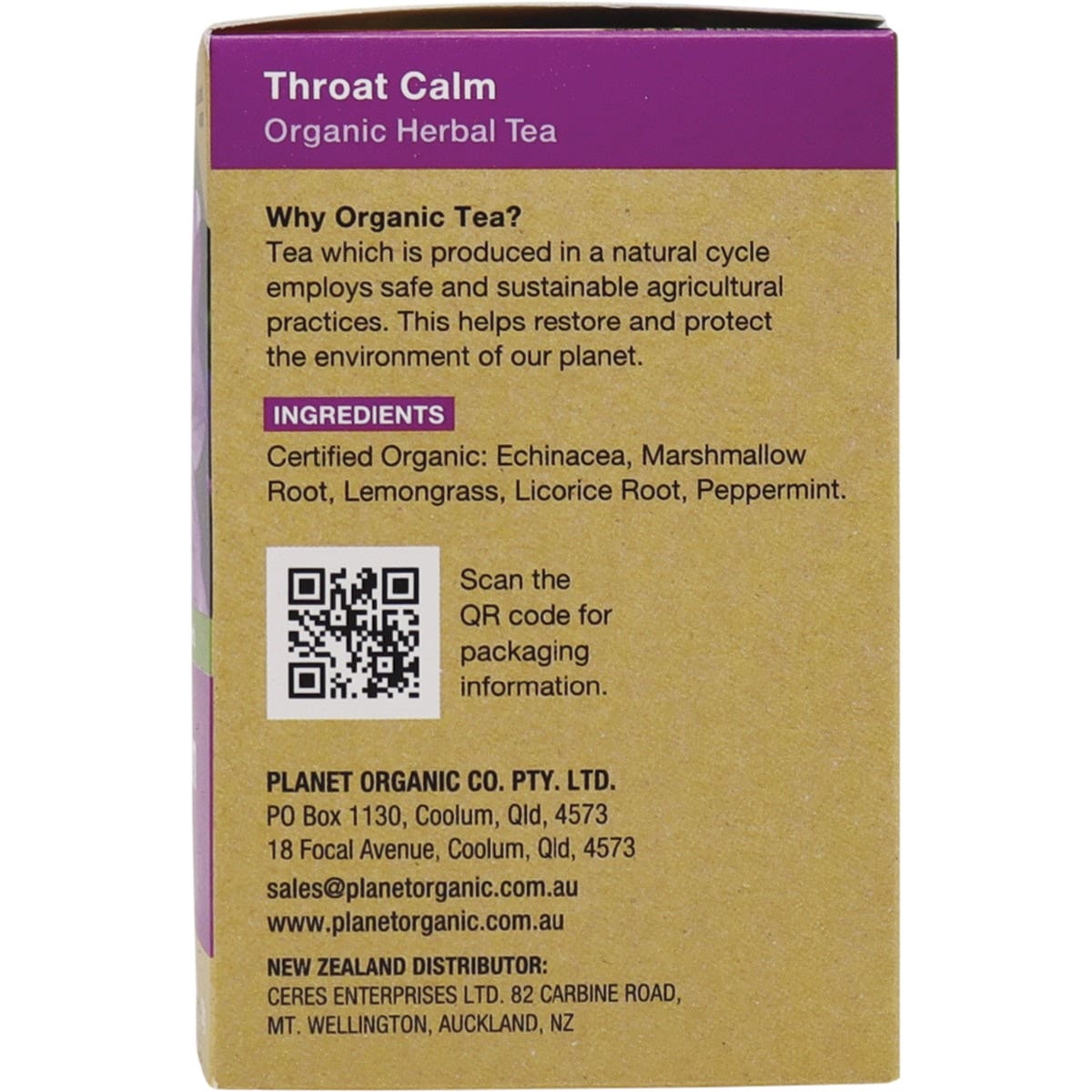 Planet Organic Organic Throat Calm Herbal Tea x 25 Tea Bags