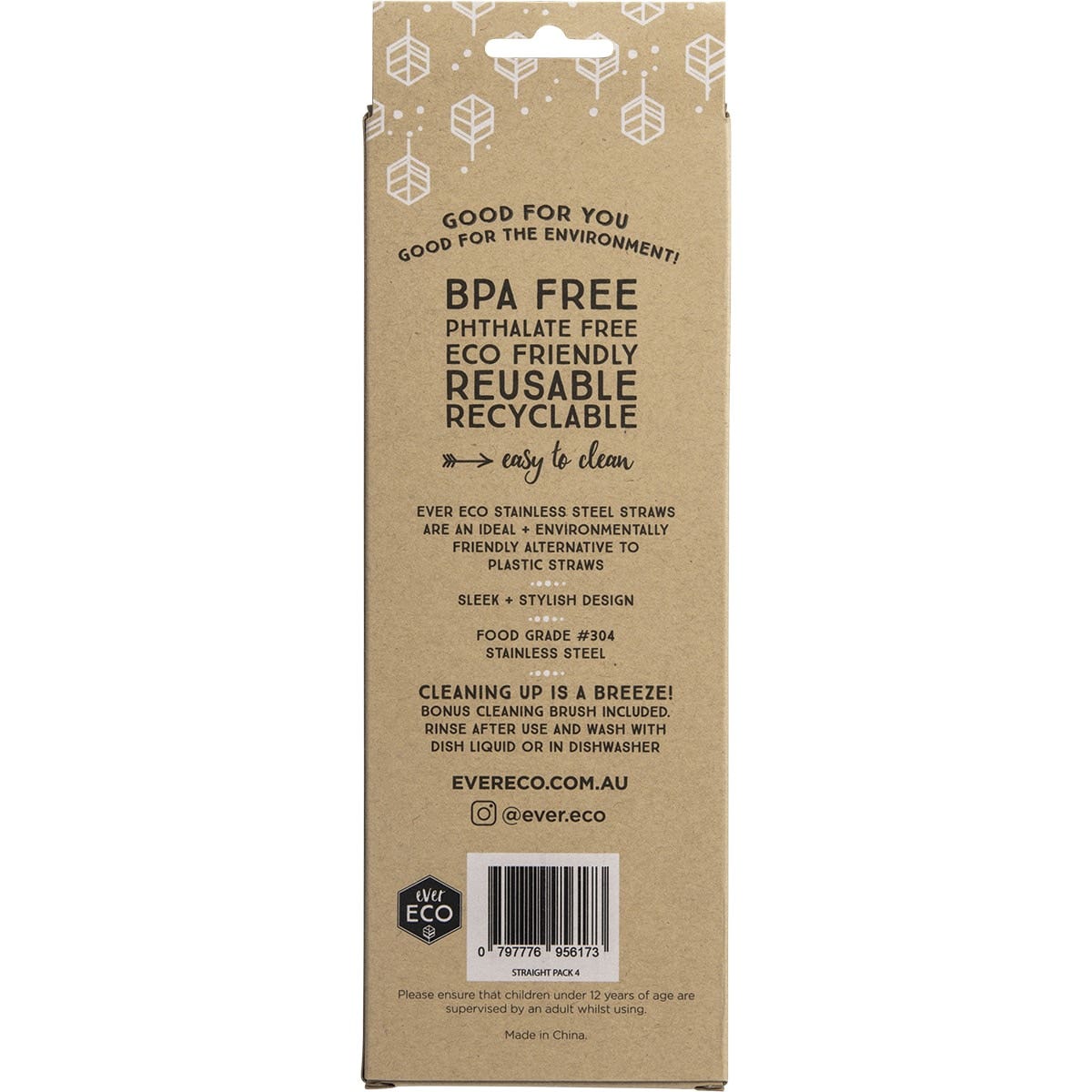 EVER ECO Stainless Steel Straws Straight 4pk