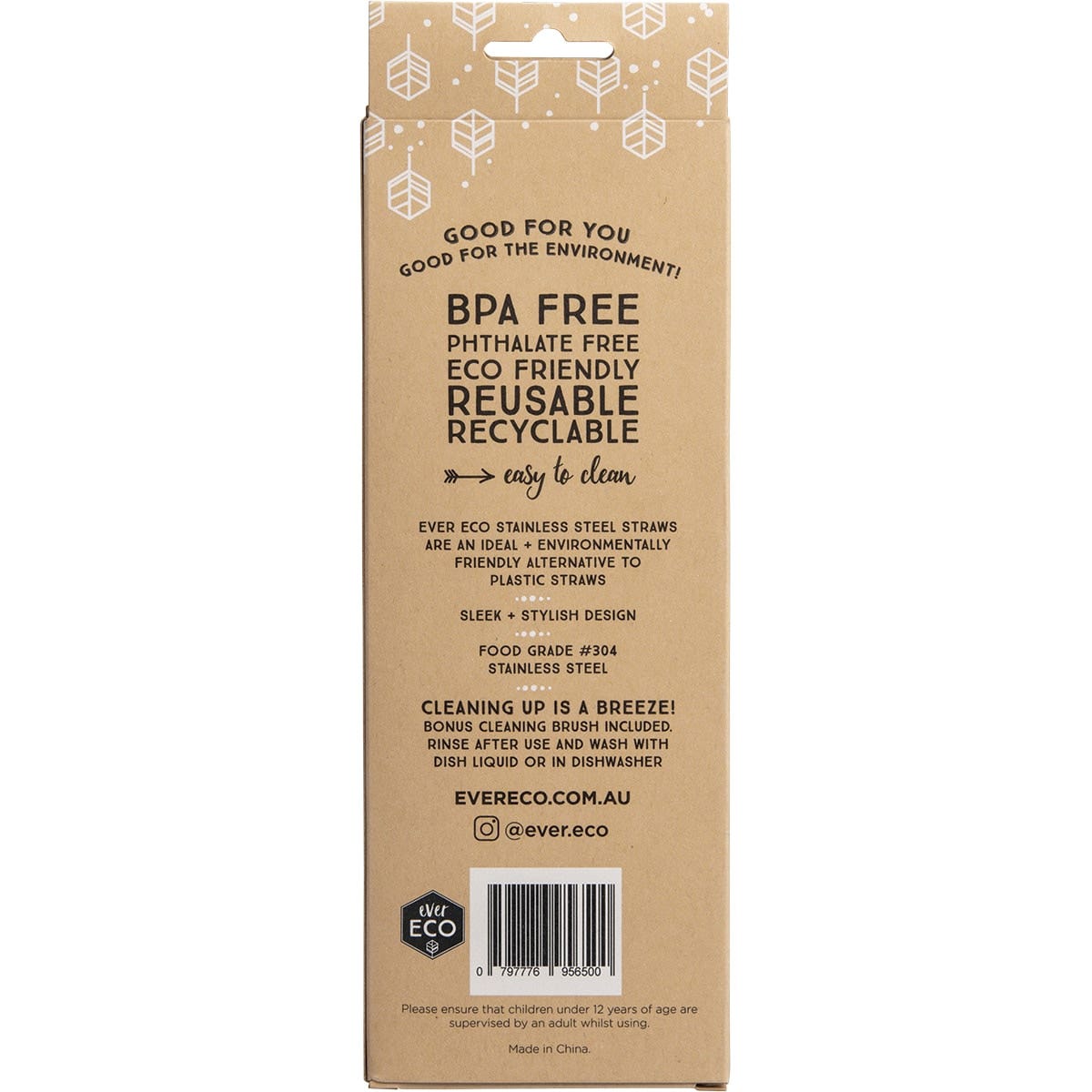 EVER ECO Stainless Steel Straws Straight Smoothie 4pk