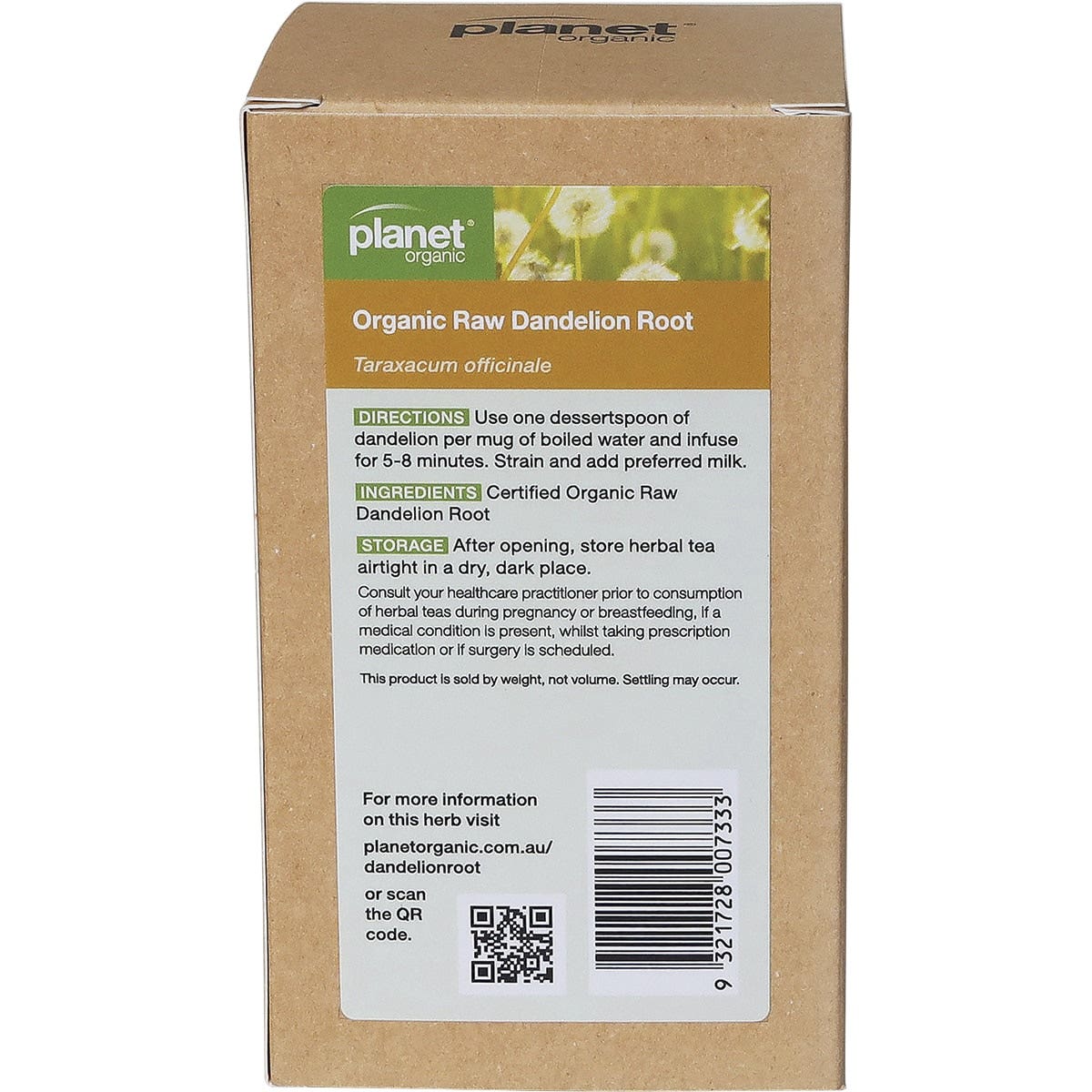 PLANET ORGANIC Herbal Loose Leaf Tea Organic Raw Dandelion Root - 100g