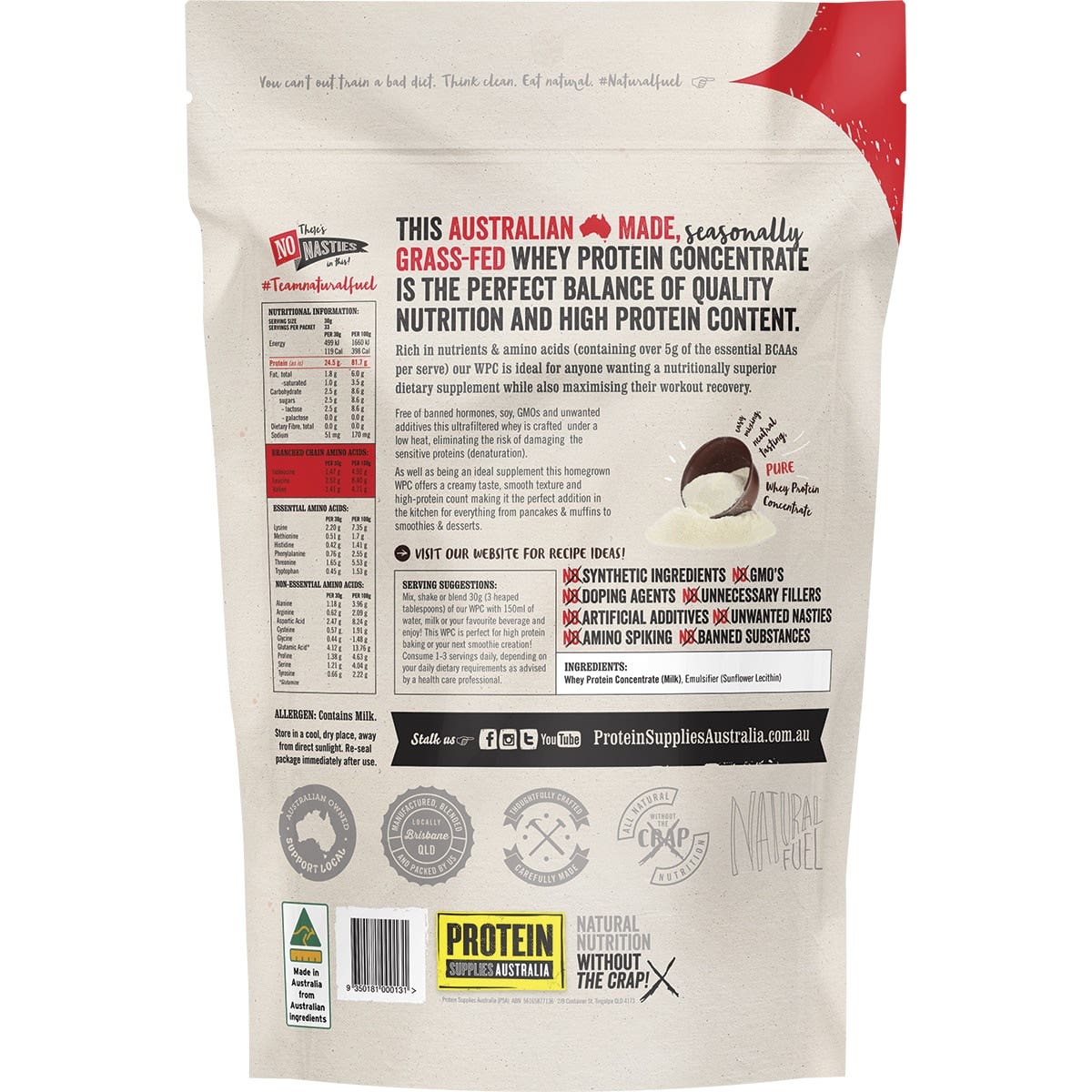 Protein Supplies Australia Protein WPC (Australian Grass Fed Whey) Pure 1kg