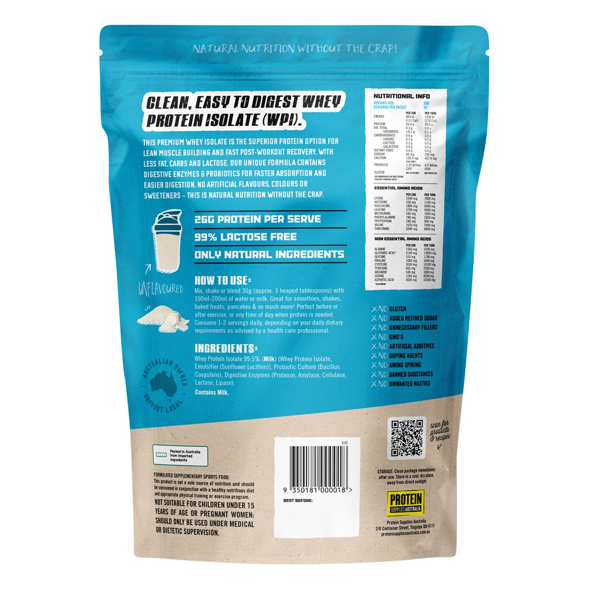 PROTEIN SUPPLIES AUSTRALIA WPI (Whey Protein Isolate) Pure 1kg