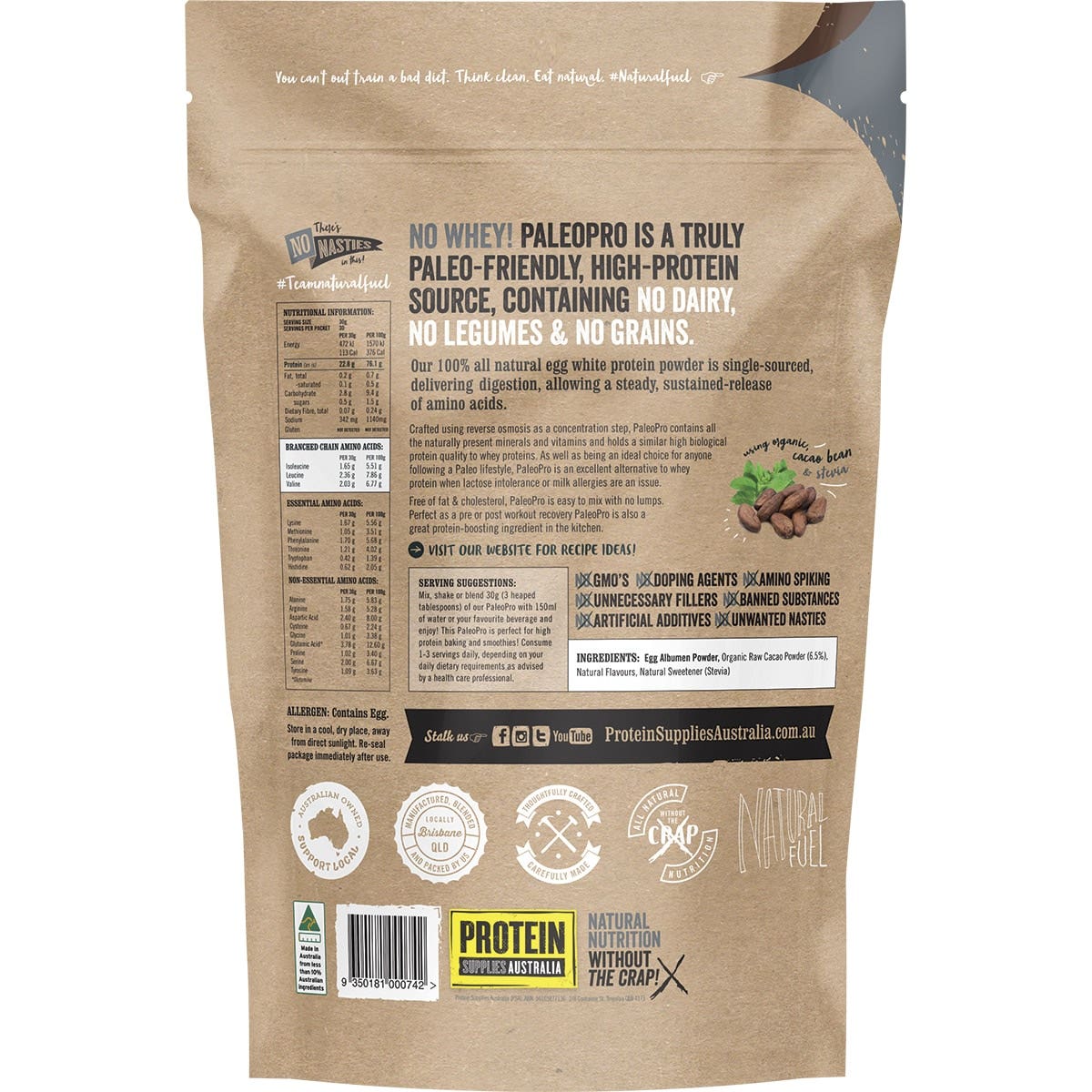 PROTEIN SUPPLIES AUSTRALIA PaleoPro (Egg White Protein) Chocolate 900g
