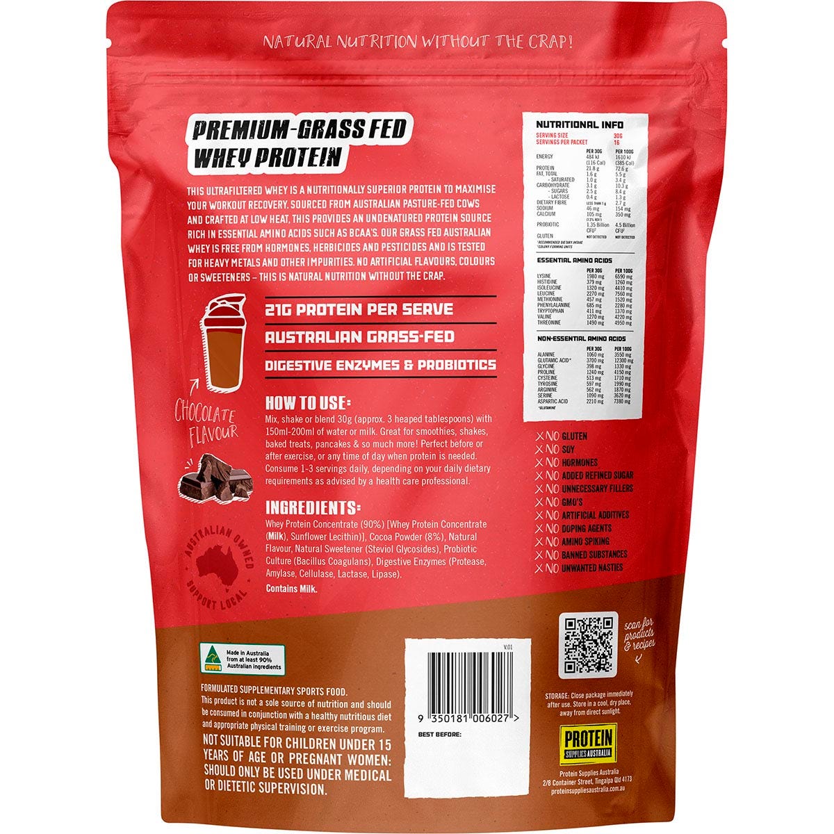 Protein Supplies Australia Australian Whey Protein Chocolate 500g