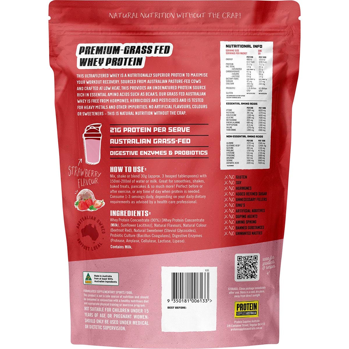 Protein Supplies Australia Australian Whey Protein Strawberry 1kg