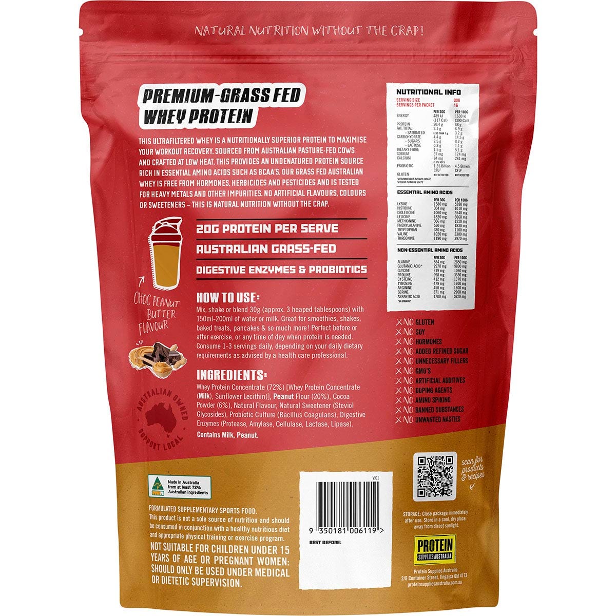 Protein Supplies Australia Australian Whey Protein Choc Peanut Butter 1kg