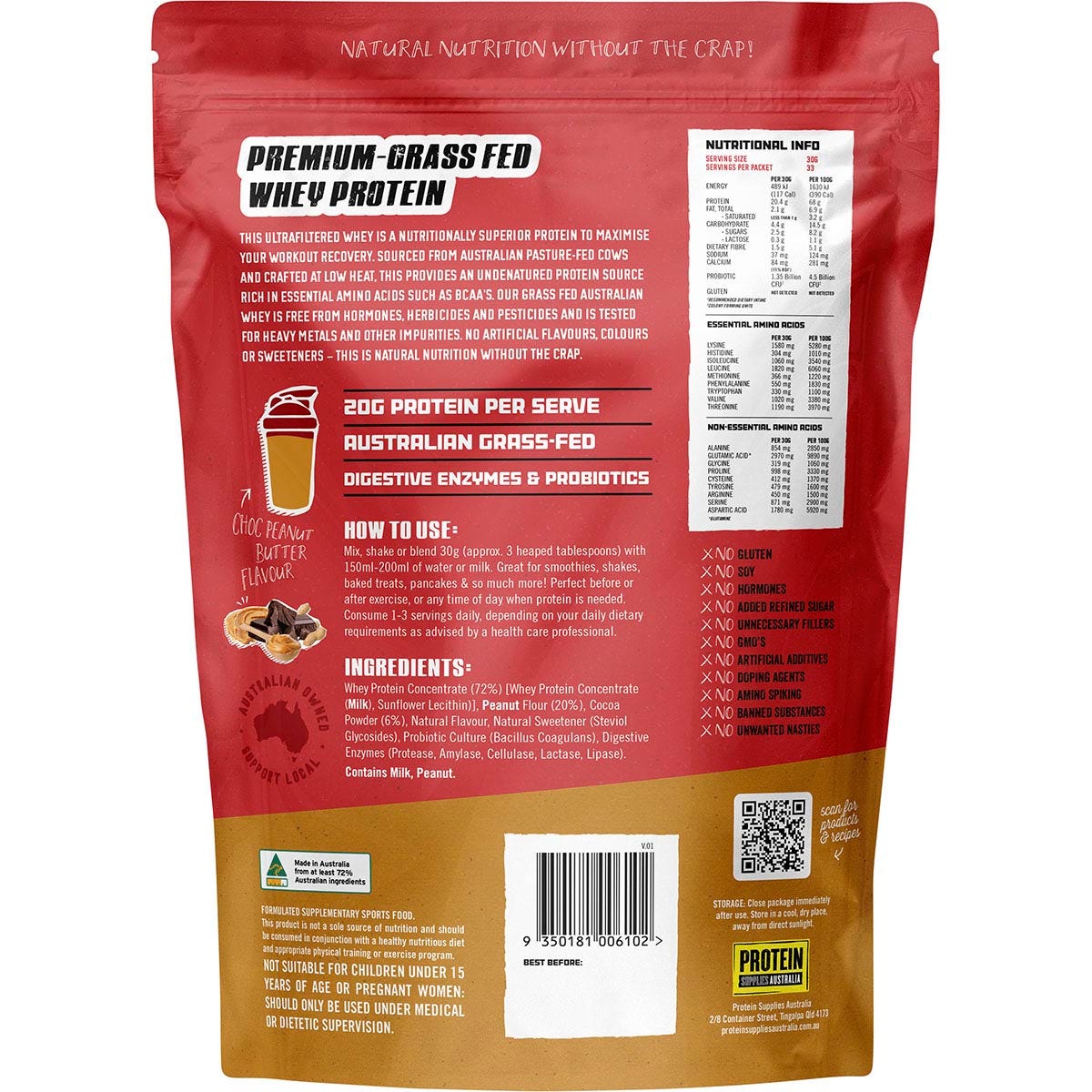 Protein Supplies Australia Australian Whey Protein Choc Peanut Butter 500g