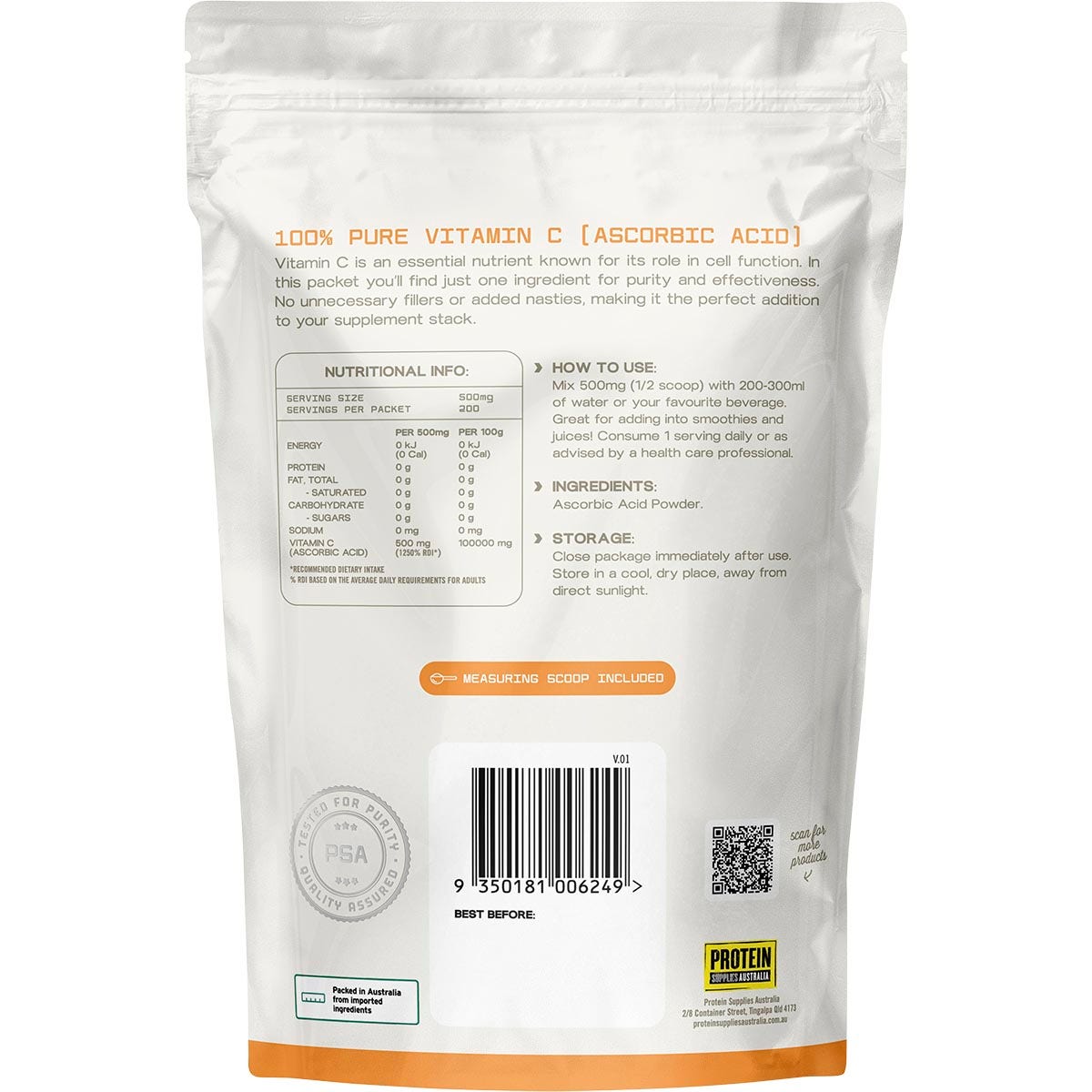 Protein Supplies Australia Vitamin C Unflavoured 100g