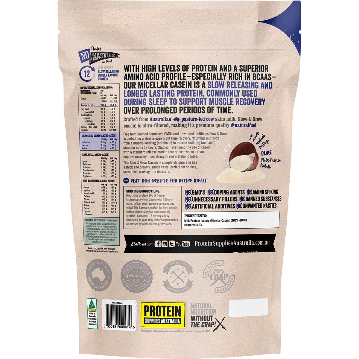 PROTEIN SUPPLIES AUSTRALIA Slow & Grow (Slow Release) Pure 1kg