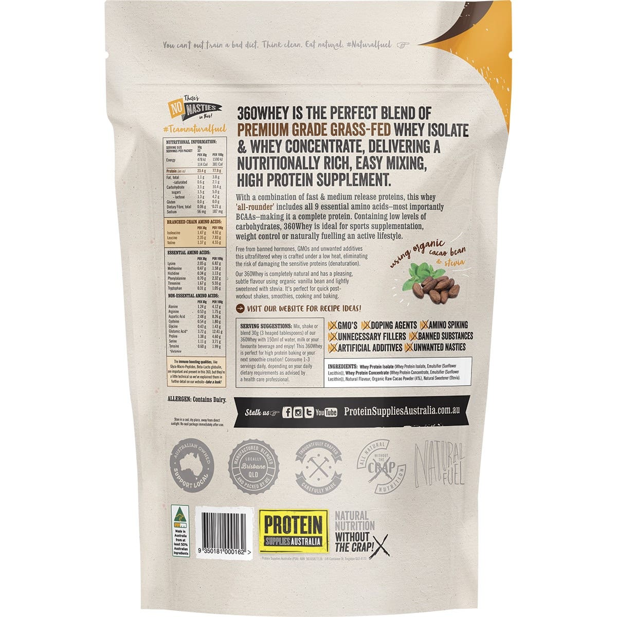PROTEIN SUPPLIES AUSTRALIA 360Whey (WPI+WPC Combo) Chocolate 1kg
