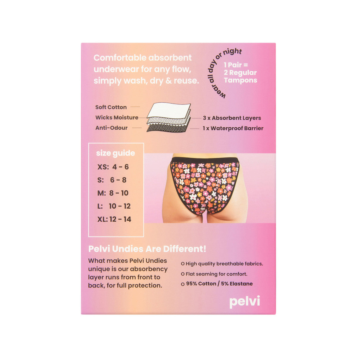 Pelvi Leakproof Underwear Cheeky Bikini Floral XL