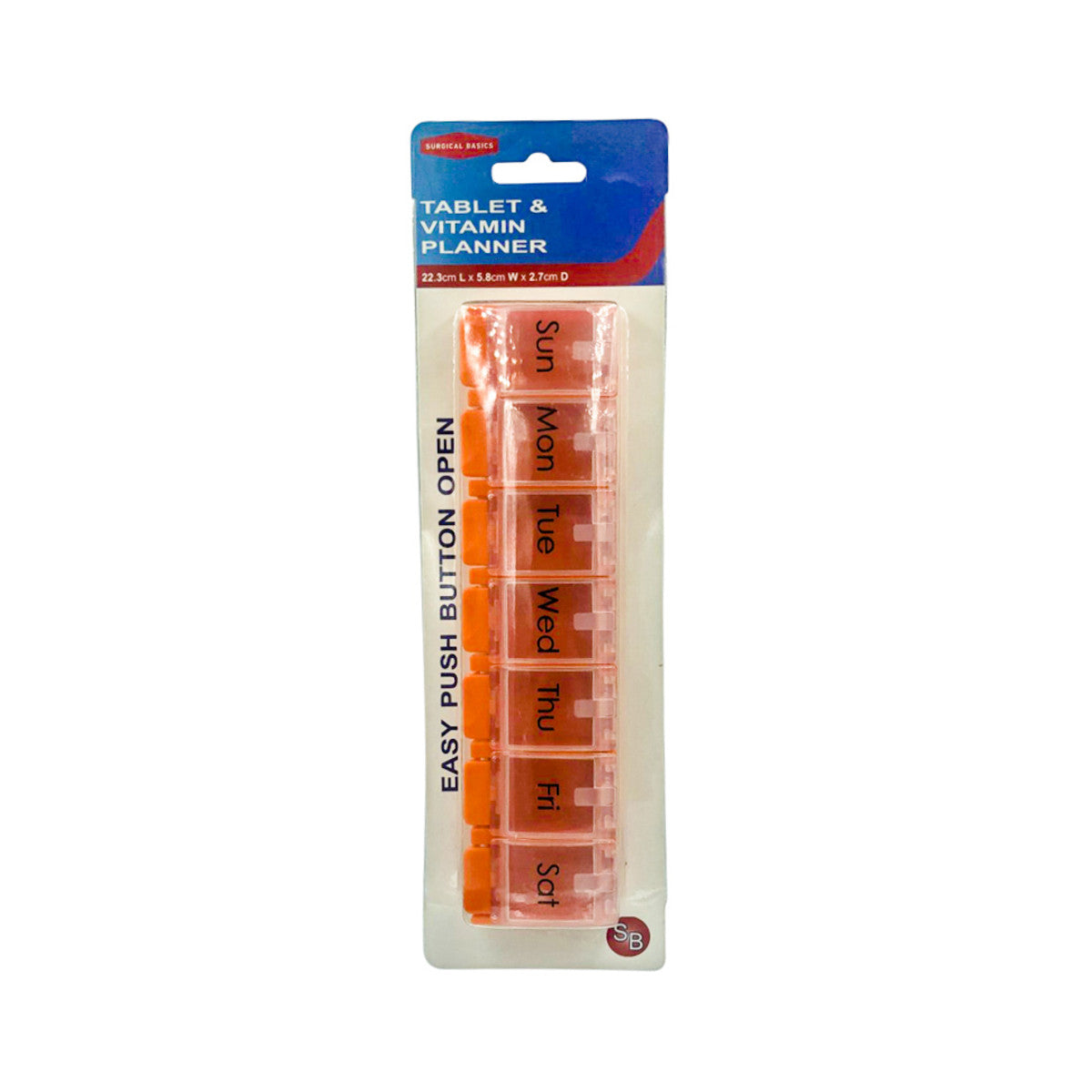 Surgical Basics Pill Box Weekly Pill Planner - 1 Section Per Day Large (22.3cm x 5.8cm x 2.7cm)