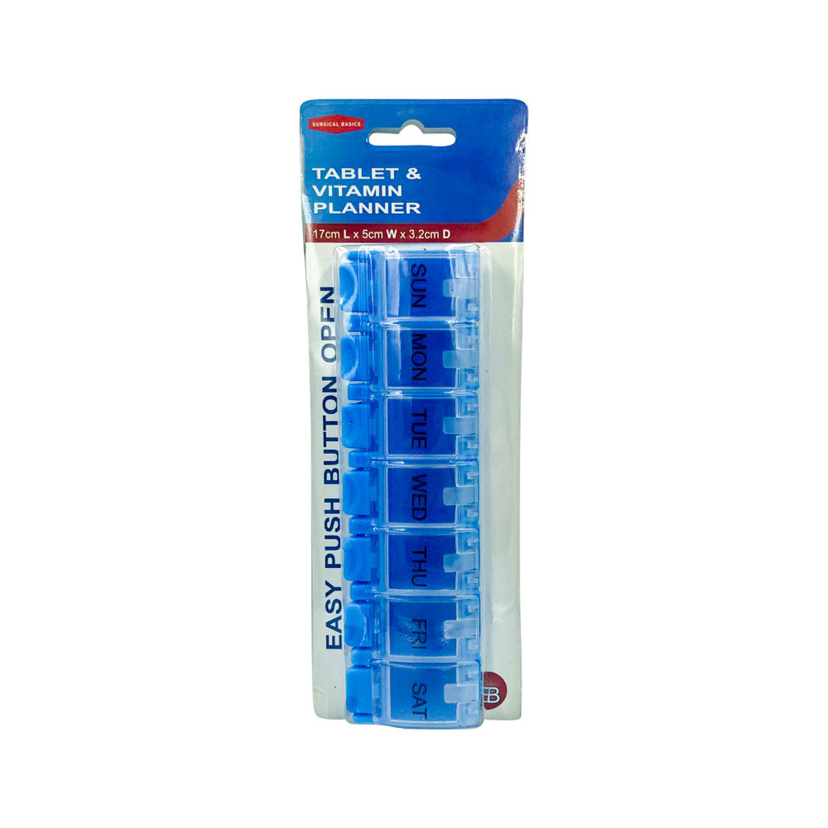 Surgical Basics Pill Box Weekly Pill Planner - 1 Section Per Day (L17cm x W5cm x D3.2cm)