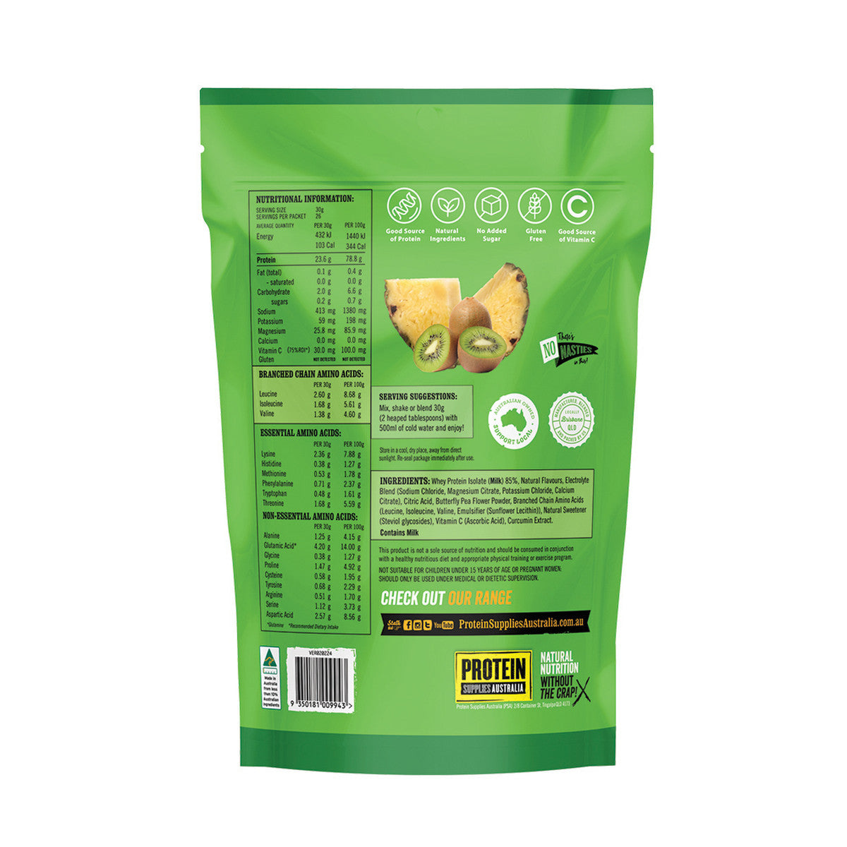 Protein Supplies Australia Protein Water (contains Electrolytes + BCAAs) Pineapple Kiwi 800g