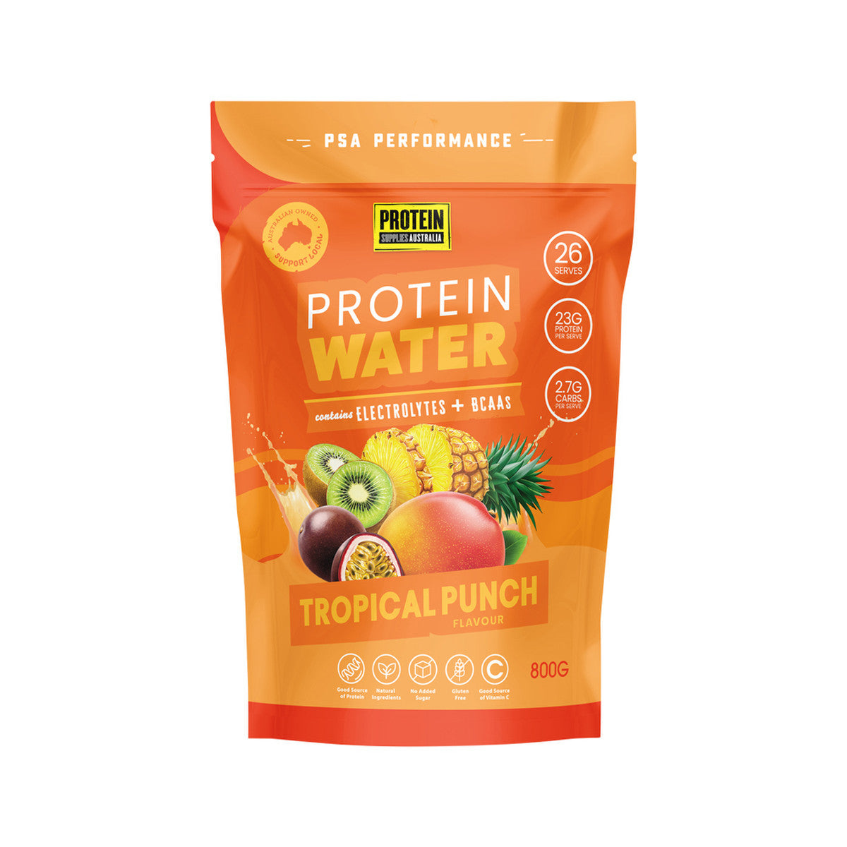 Protein Supplies Australia Protein Water (contains Electrolytes + BCAAs) Tropical Punch 800g