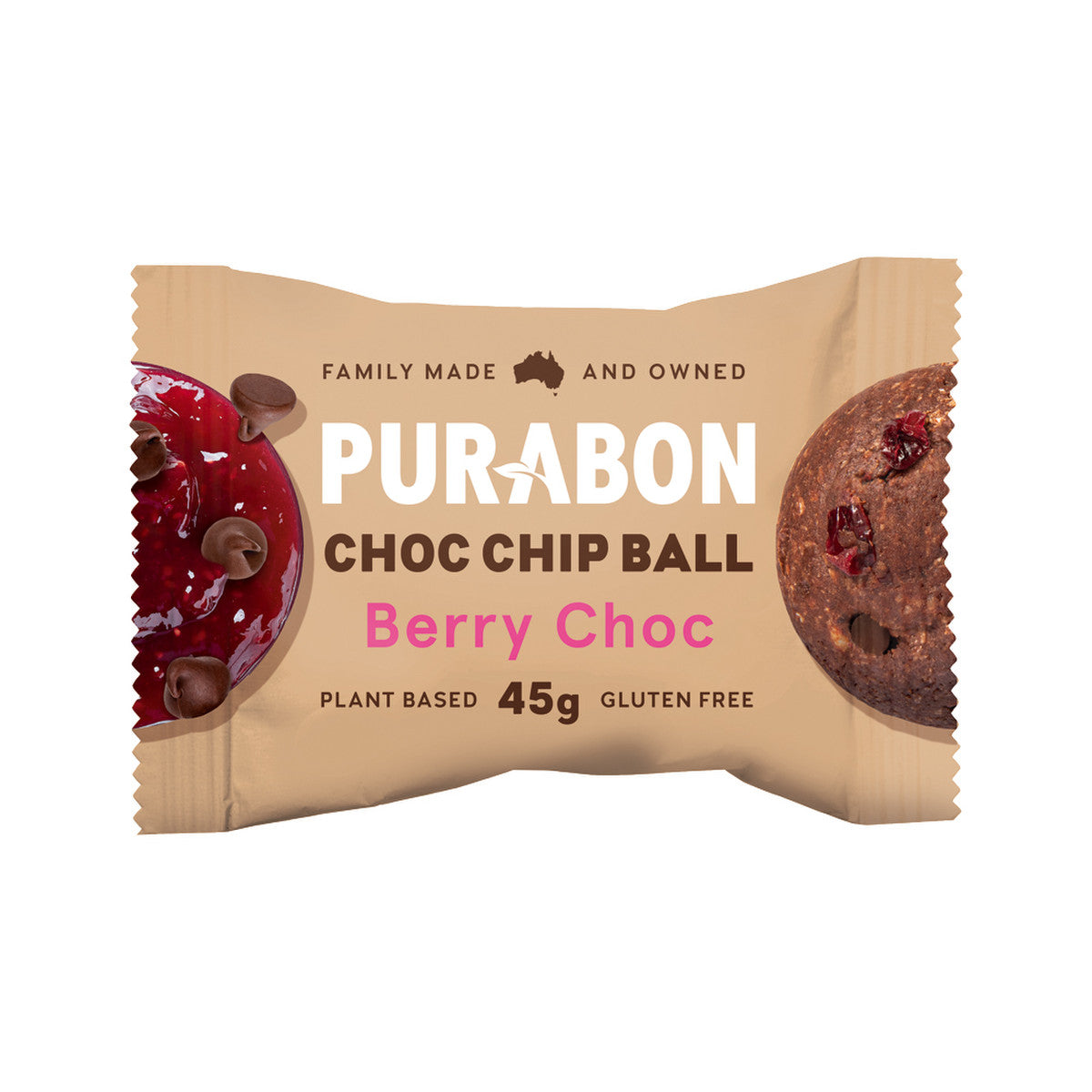 Purabon Choc Chip Balls Berry Choc Chip 45g(Pack of 12)