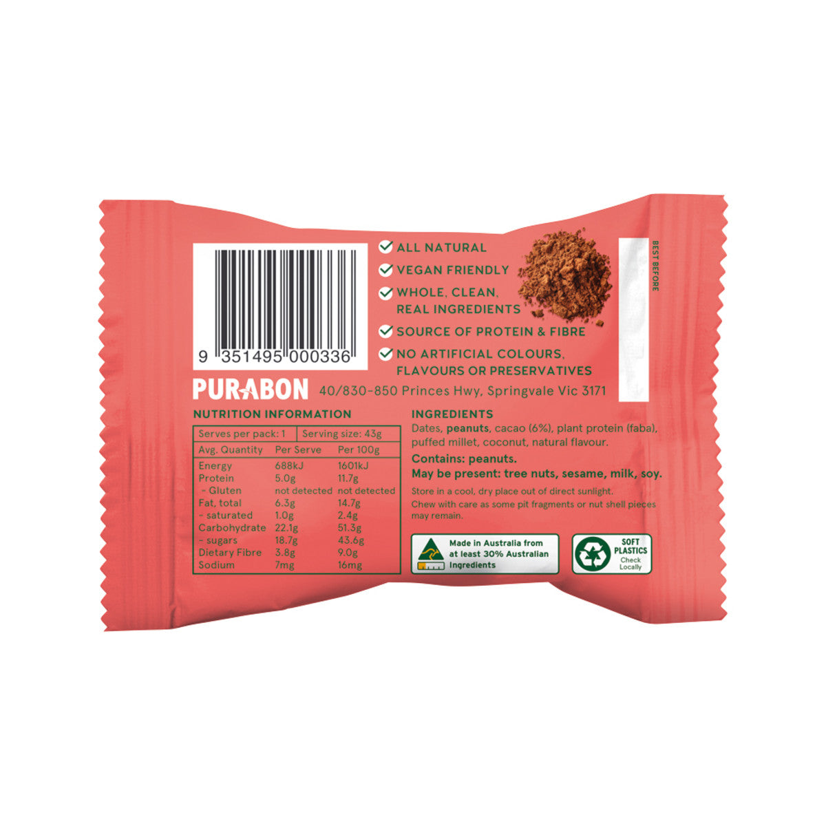 Purabon Protein Balls Choc Brownie 43g(Pack of 12)
