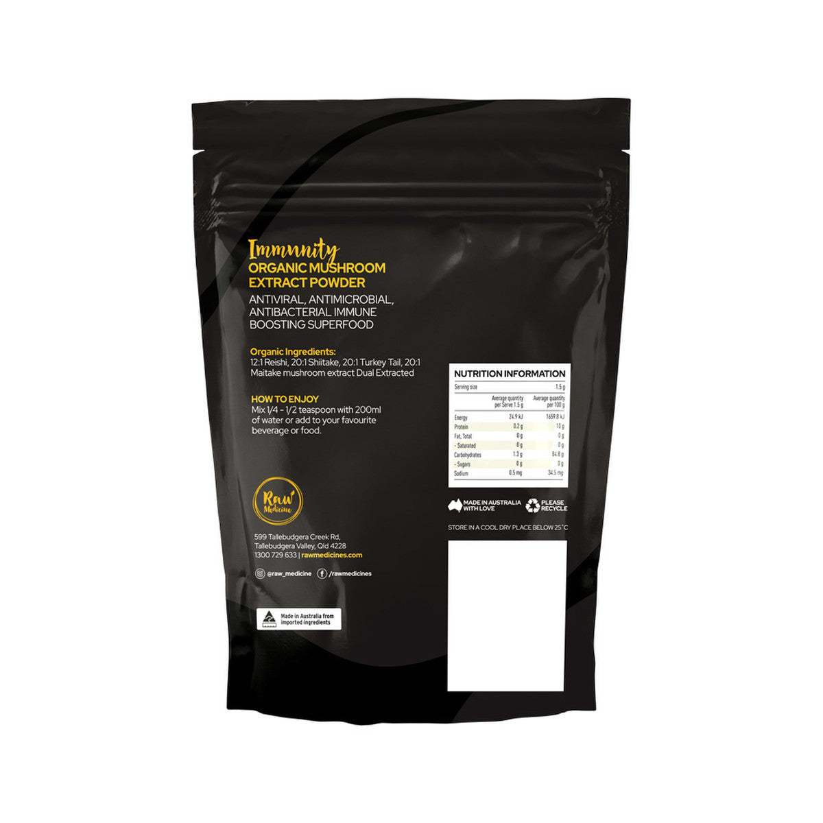 Raw Medicine Organic Mushroom Extract Immunity 100g