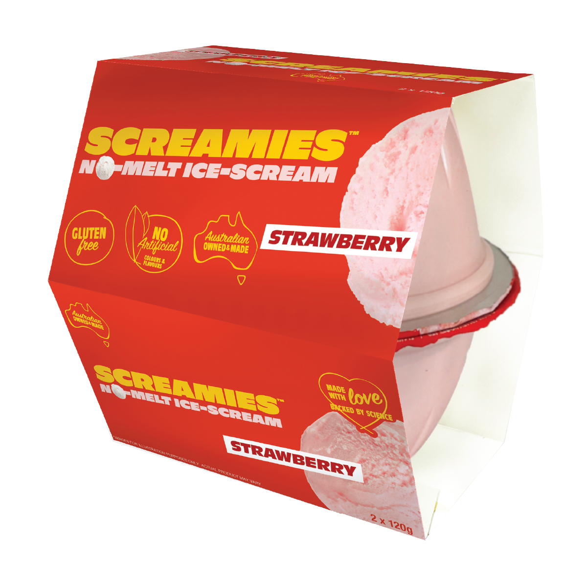 Screamies No Melt Ice Cream Strawberry 120g X 2 Pack x 6