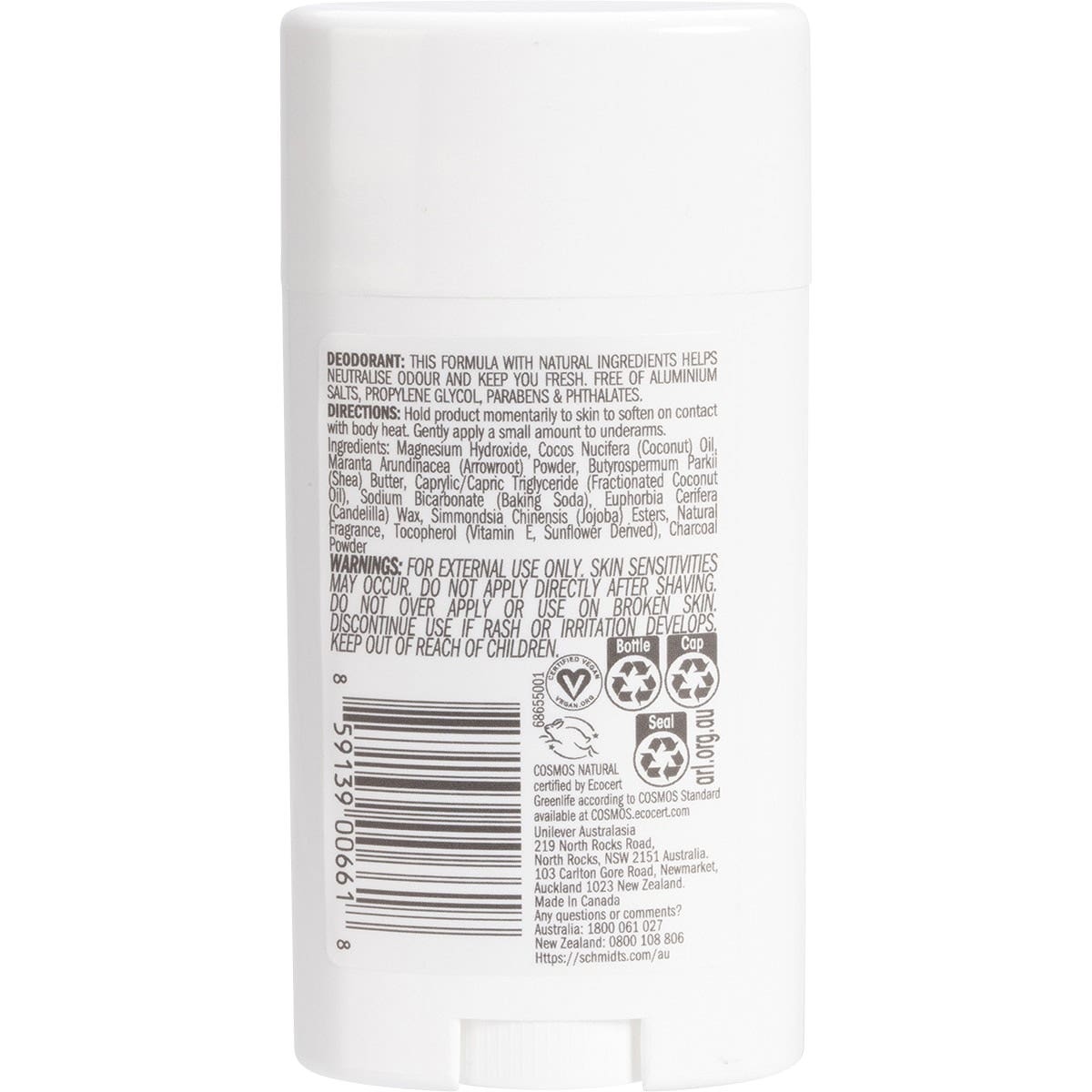 SCHMIDT'S Deodorant Stick Charcoal + Magnesium 75g