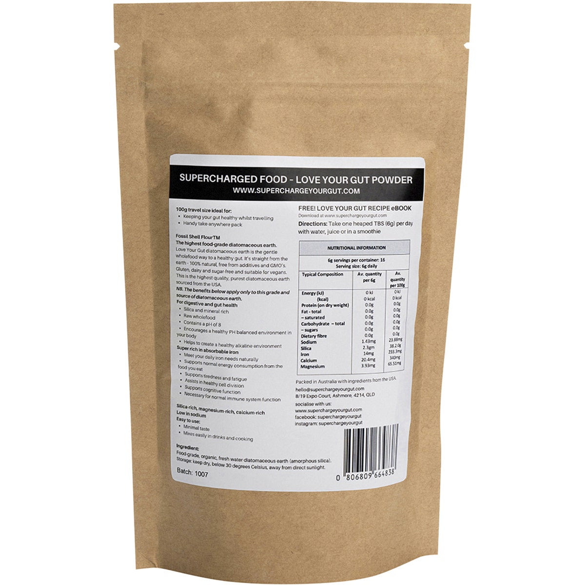 SUPERCHARGED FOOD Love Your Gut Powder Diatomaceous Earth 100g