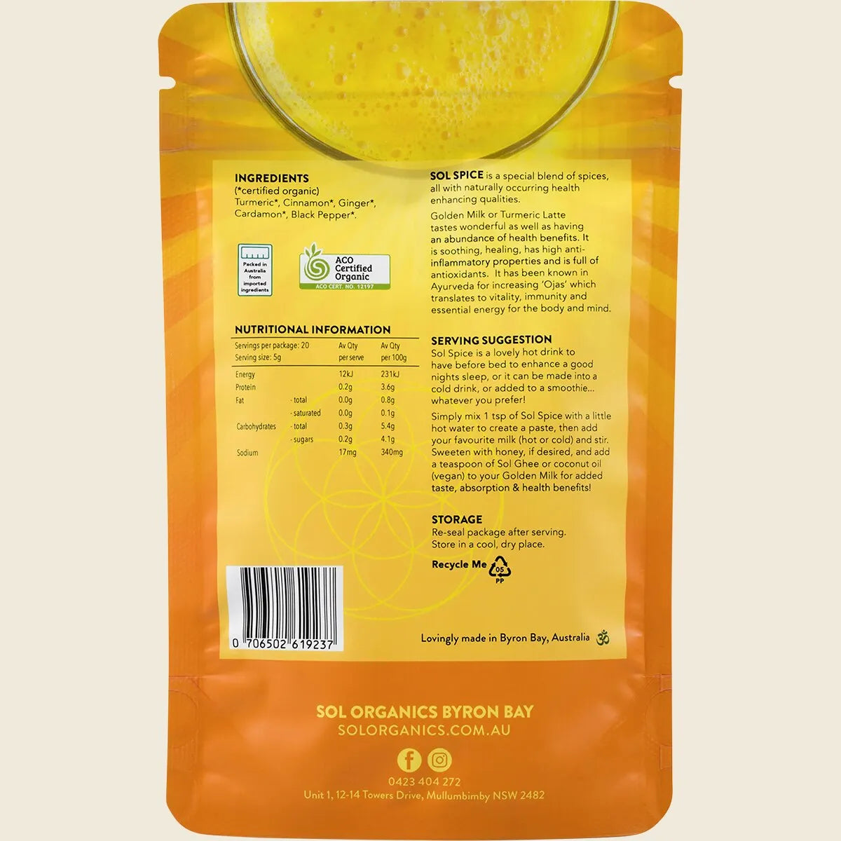 SOL ORGANICS Golden Milk Turmeric Blend 100g