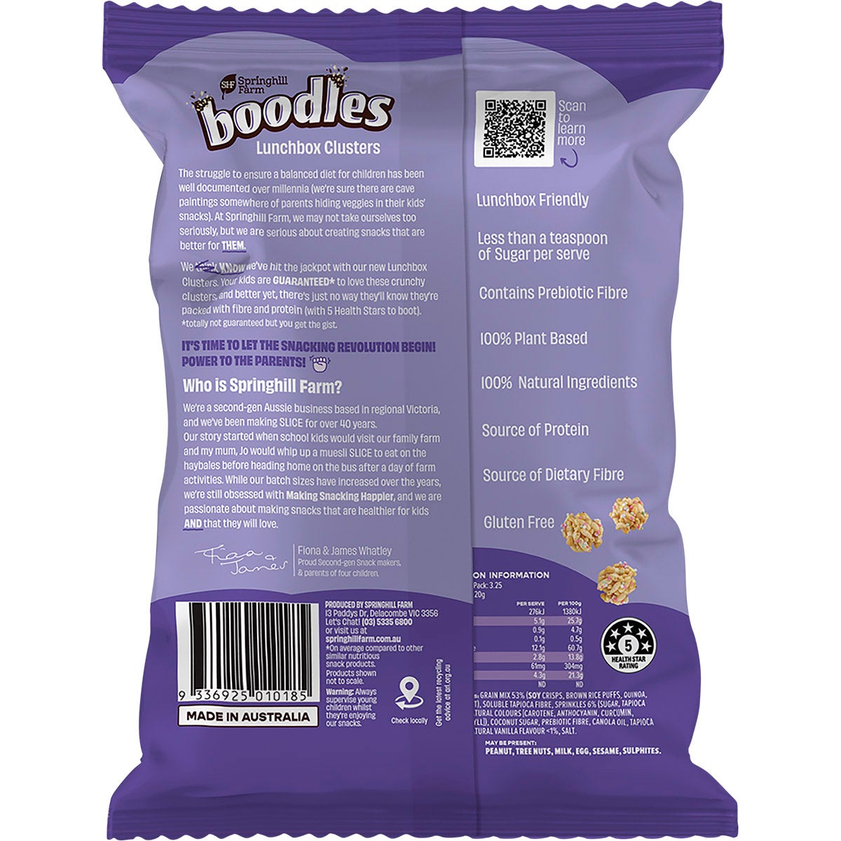 Springhill Farm Boodles Lunchbox Clusters Vanilla Sprinkles 65g