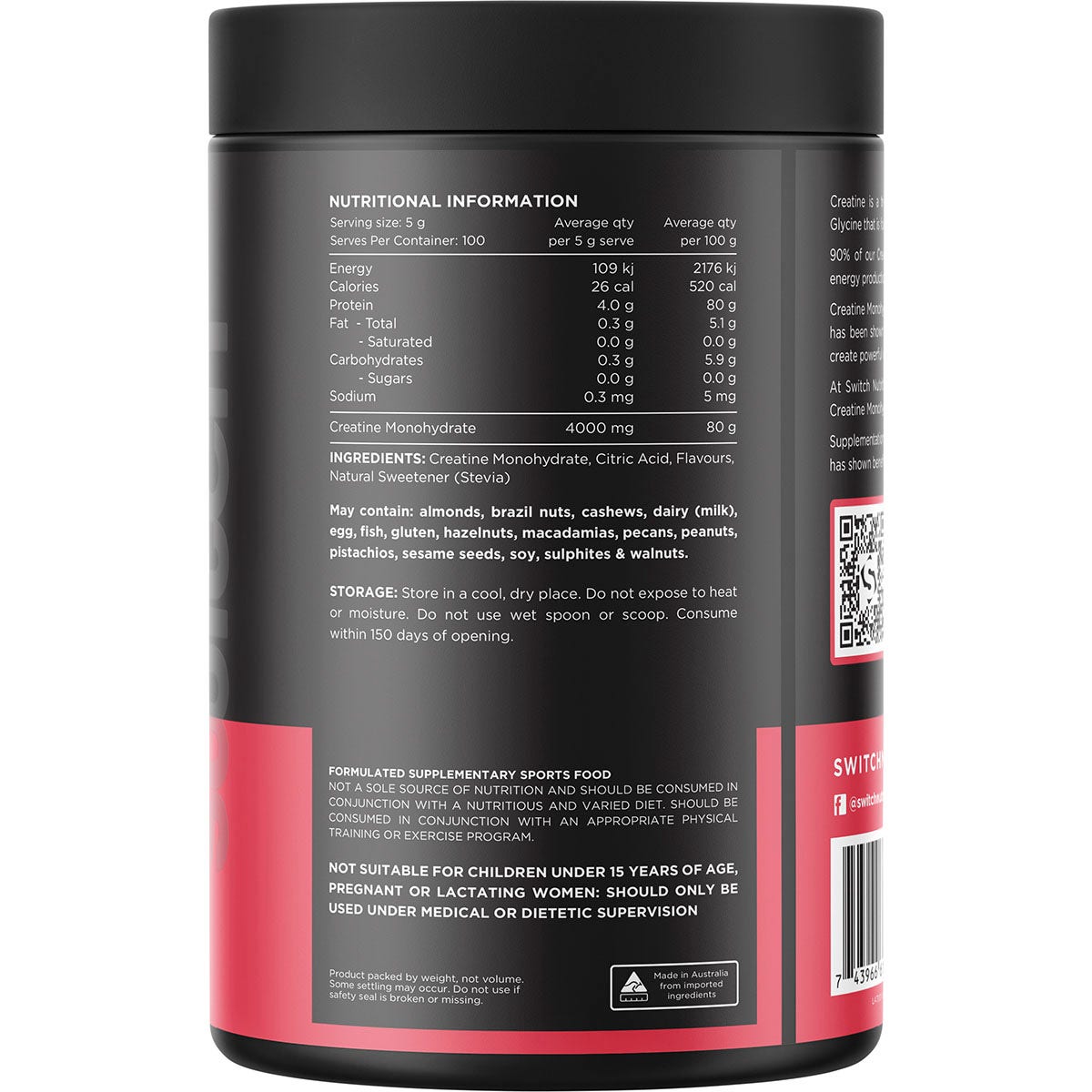 Switch Nutrition Creatine Monohydrate Mango Passionfruit 500g