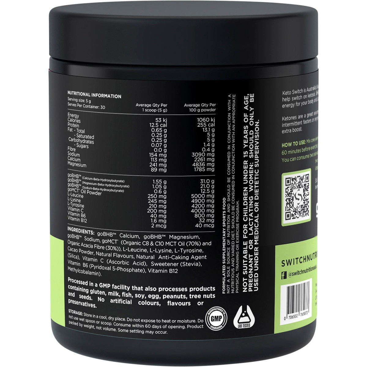 SWITCH NUTRITION Keto BHB Ketogenic Performance Fuel Chocolate 150g