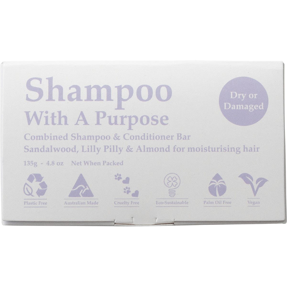 SHAMPOO WITH A PURPOSE Shampoo & Conditioner Bar Dry Or Damaged Hair 135g