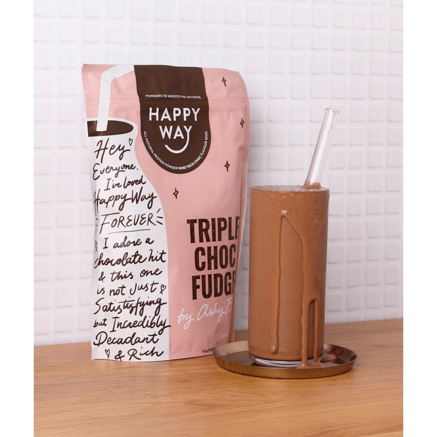 HAPPY WAY Ashy Bines Vegan Protein Powder Triple Choc Fudge 500g