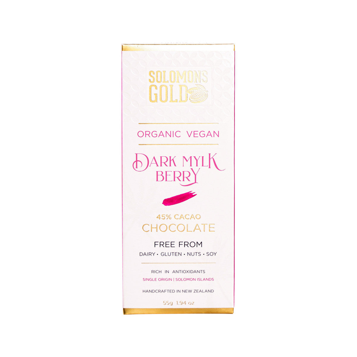 Solomons Gold Organic Vegan Dark Mylk Berry Chocolate (45% Cacao) 55g(Pack of 12)