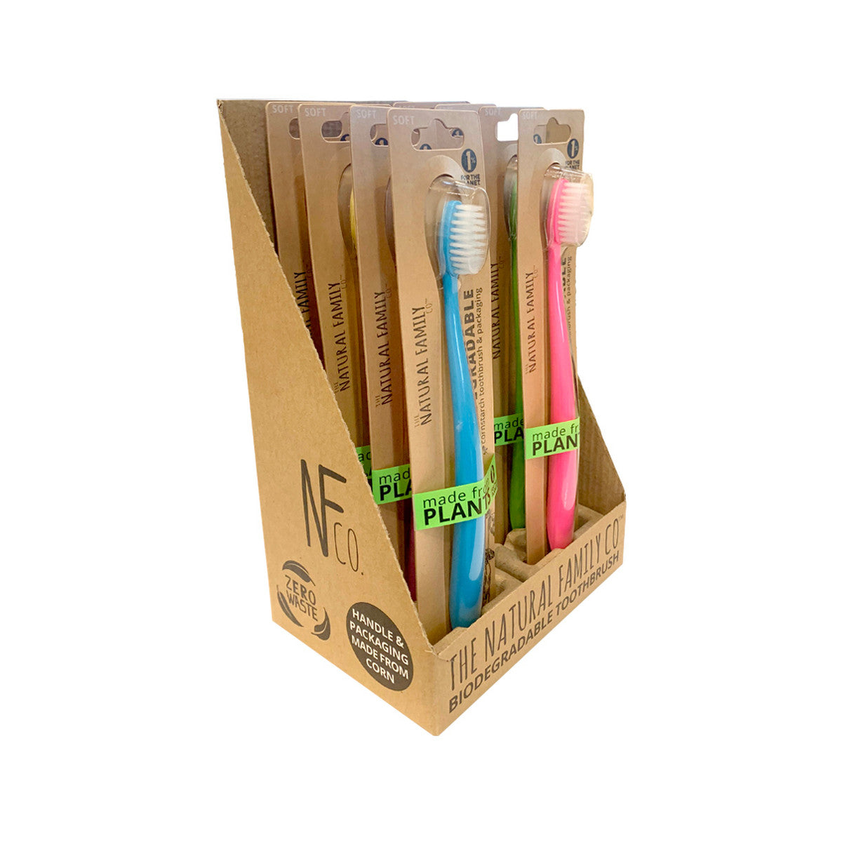 The Natural Family Co. Bio Toothbrush Neon Mixed (Pack of 8) (contains: Up To 6 Different Neon Colours - Supplied at Random)