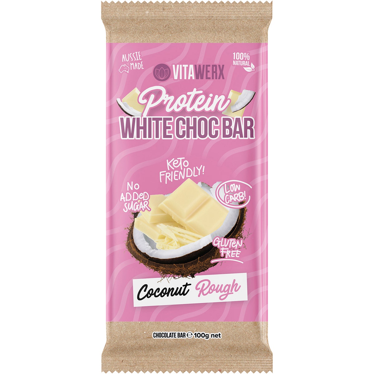 VITAWERX Protein White Chocolate Bar Coconut Rough 12x100g