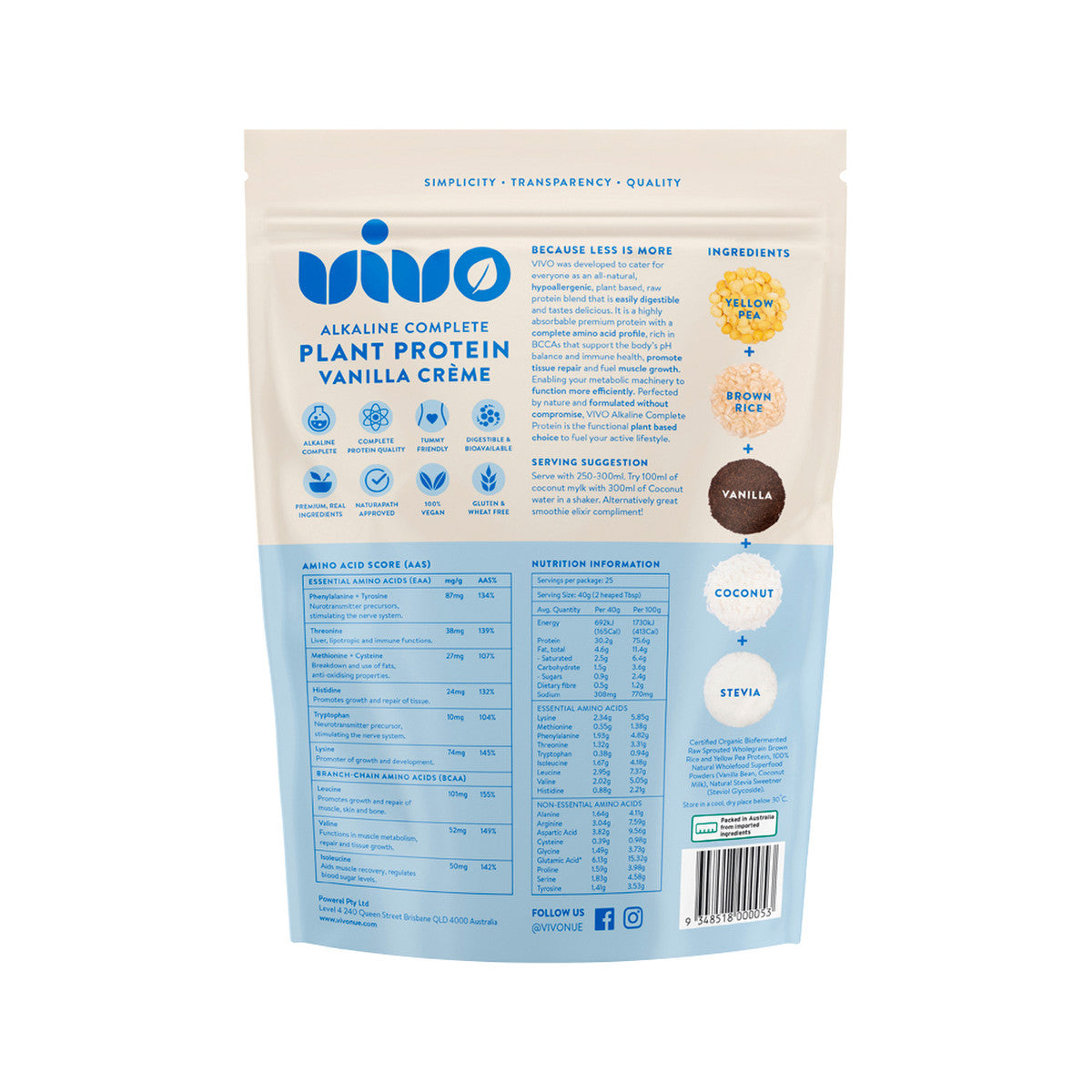 Vivo Organic Alkaline Complete Plant Protein Vanilla Creme 1kg