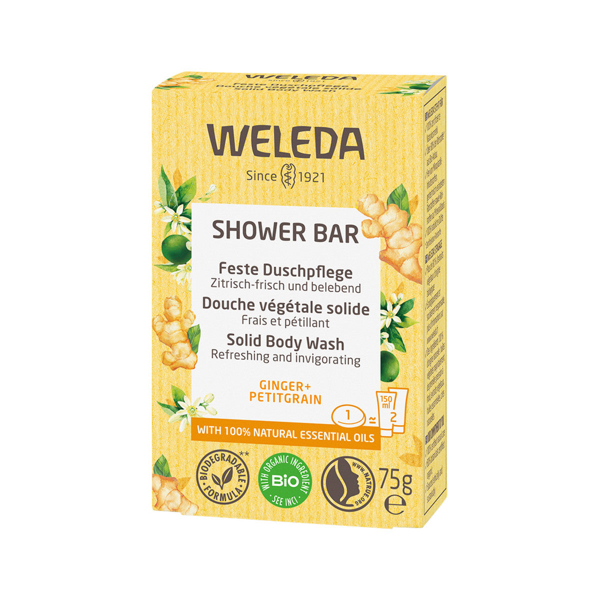 Weleda Organic Shower Bar (Solid Body Wash) Ginger + Petitgrain 75g