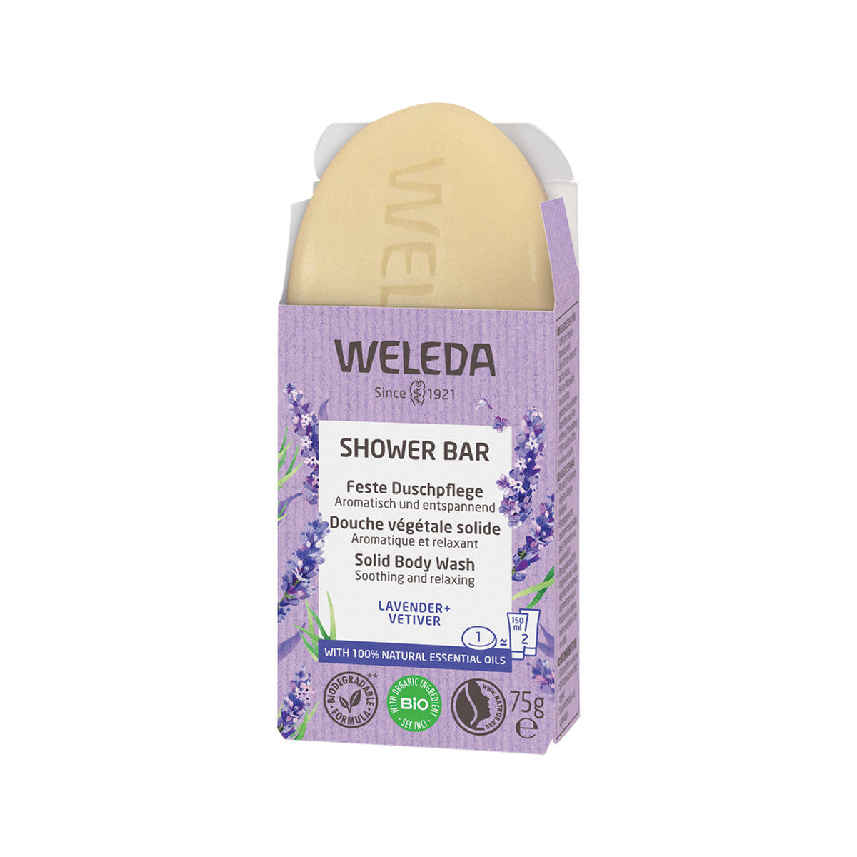 Weleda Organic Shower Bar (Solid Body Wash) Lavender + Vetiver 75g