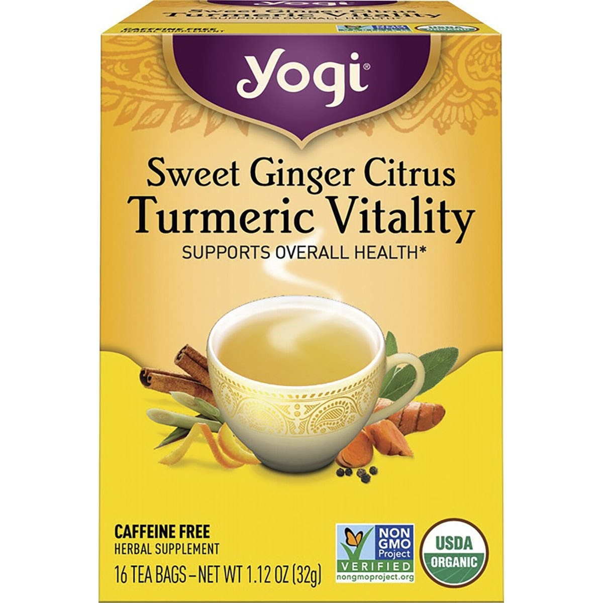 YOGI TEA Herbal Tea Bags Sweet Ginger Citrus Turmeric Vitality 16PK