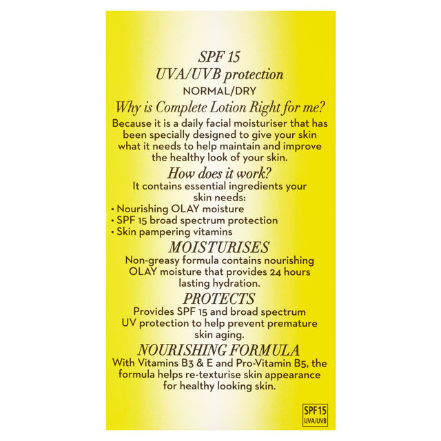 Olay Complete UV Protection Moisturiser Lotion Normal/Dry SPF15 150mL