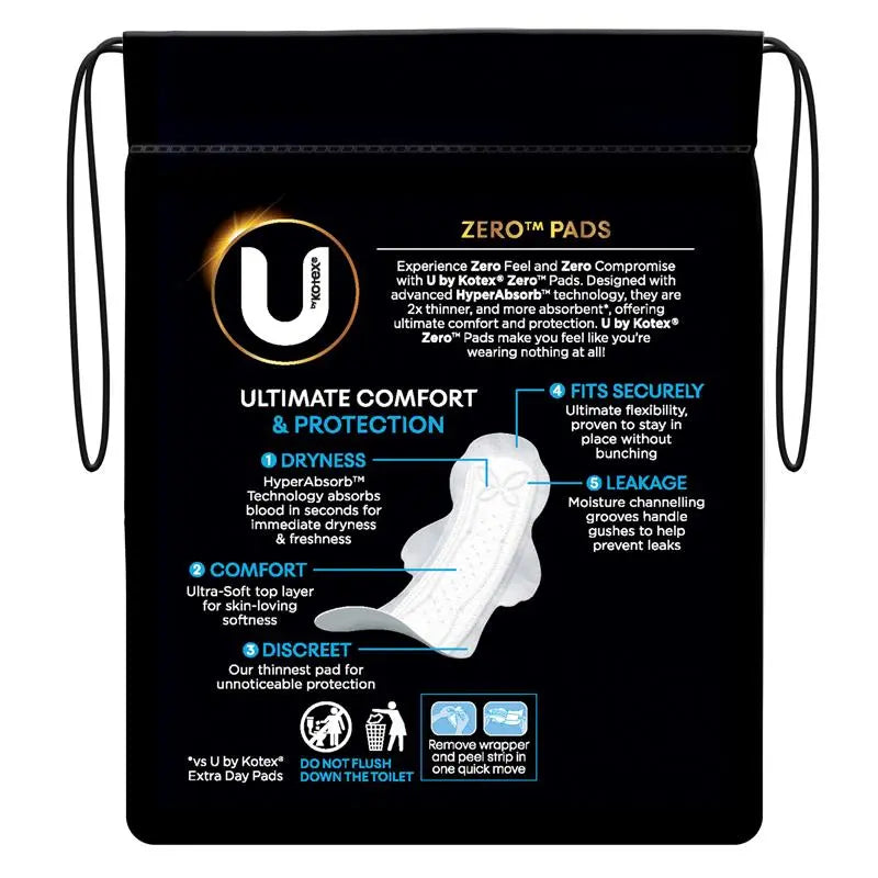 U By Kotex Pad Zero Reg Wing 12 PACK Z6