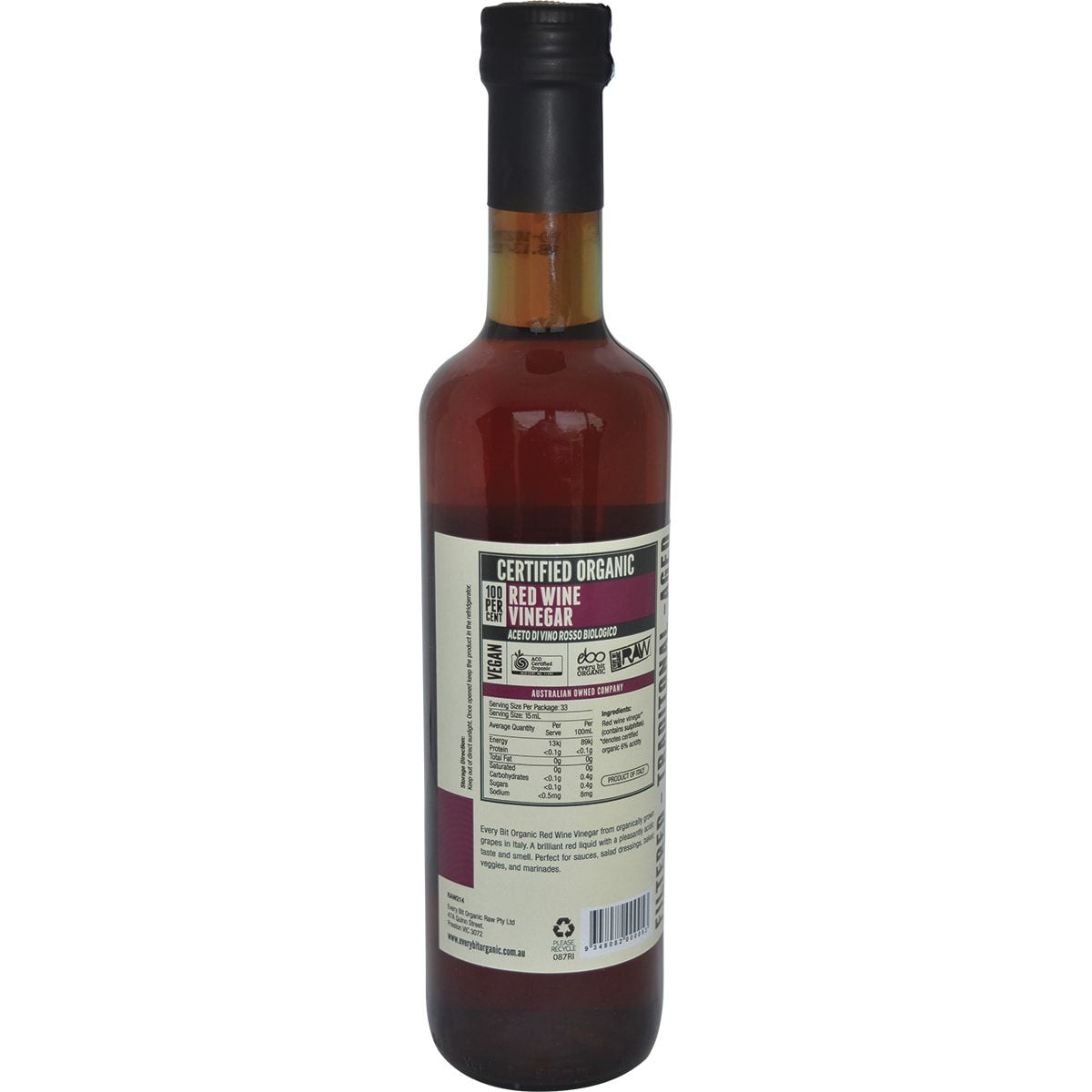 EVERY BIT ORGANIC RAW Red Wine Vinegar 500ml 6PK